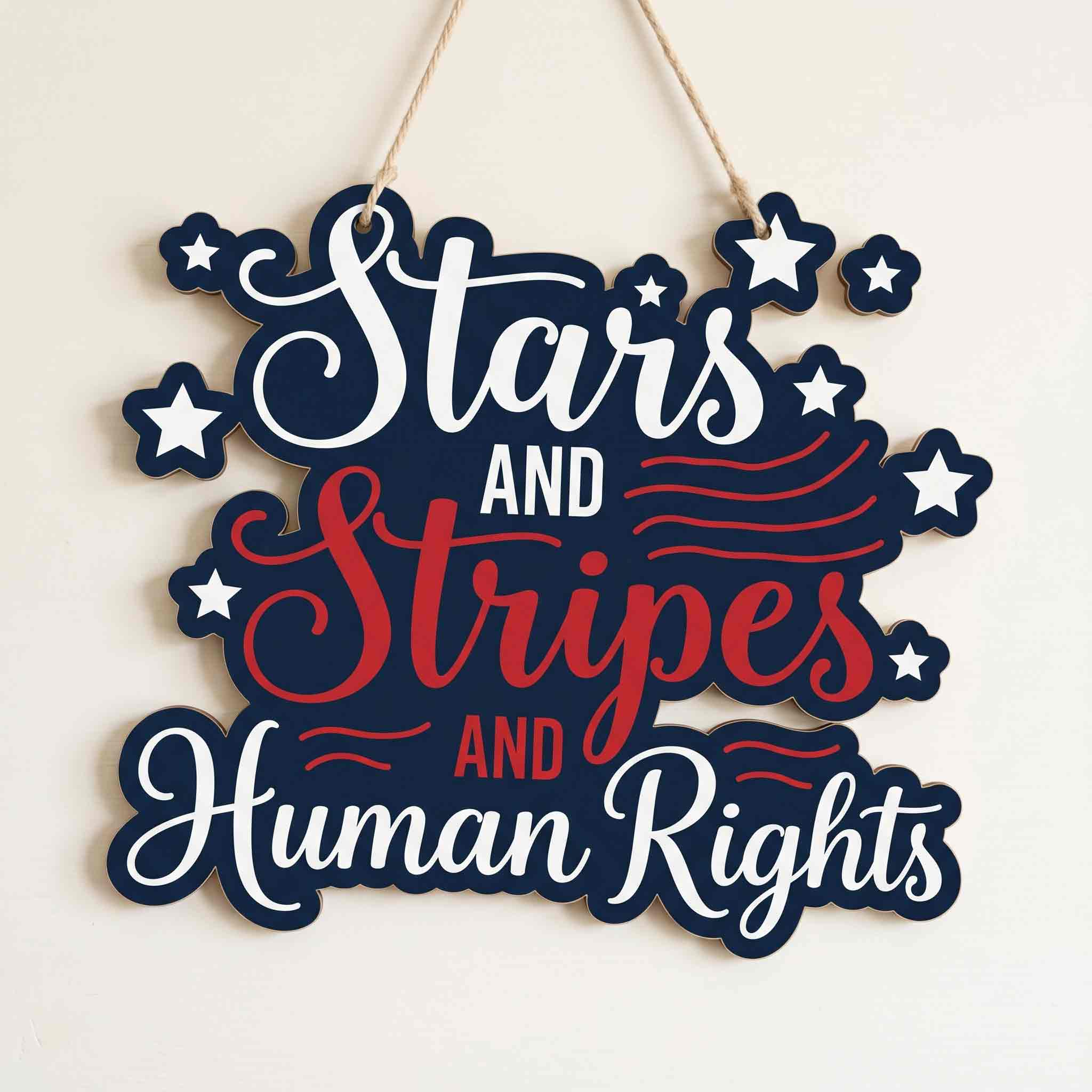 Stars and Stripes and Human Rights Patriotic Quote Wooden Sign