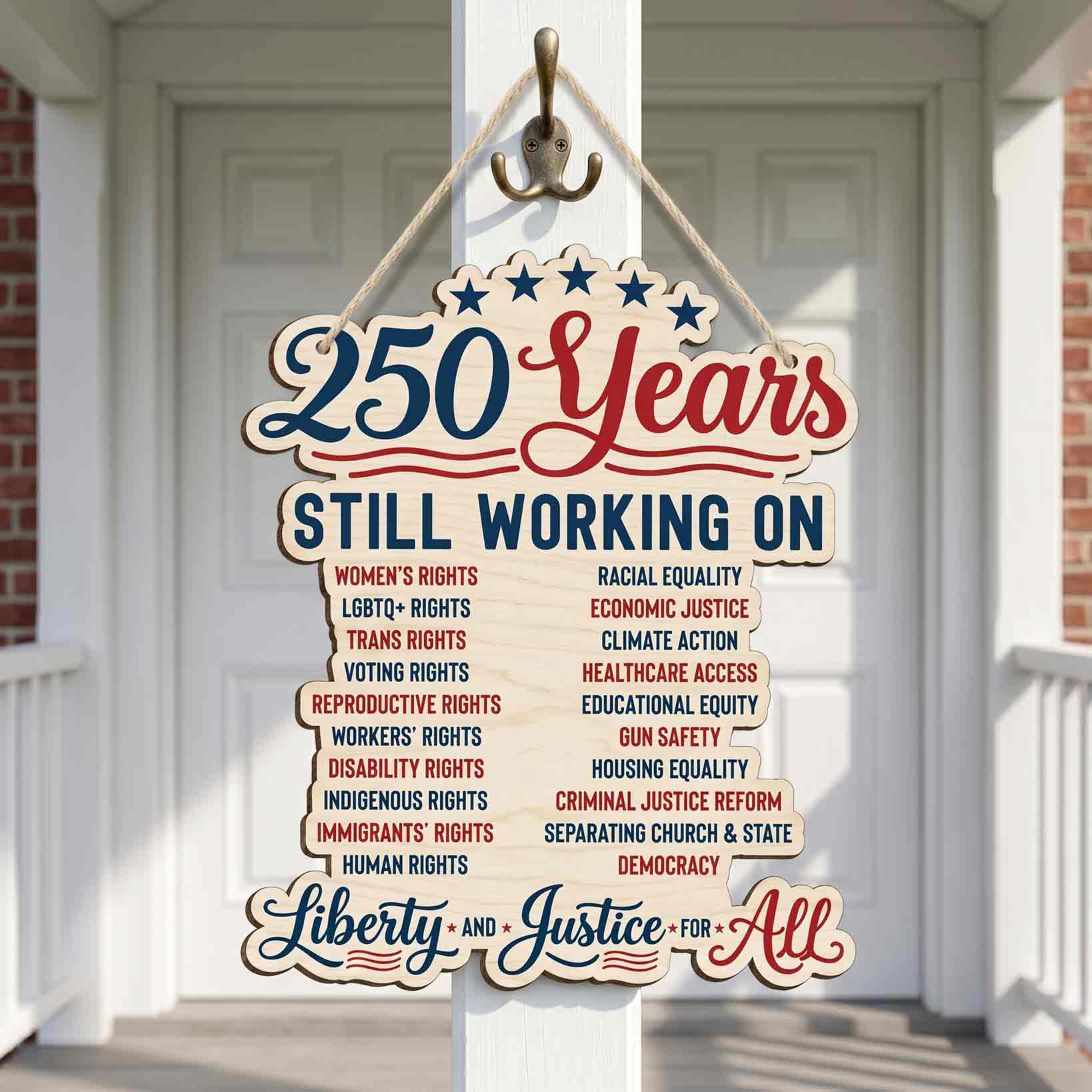 250 Years Still Working On Patriotic Statement Wooden Sign
