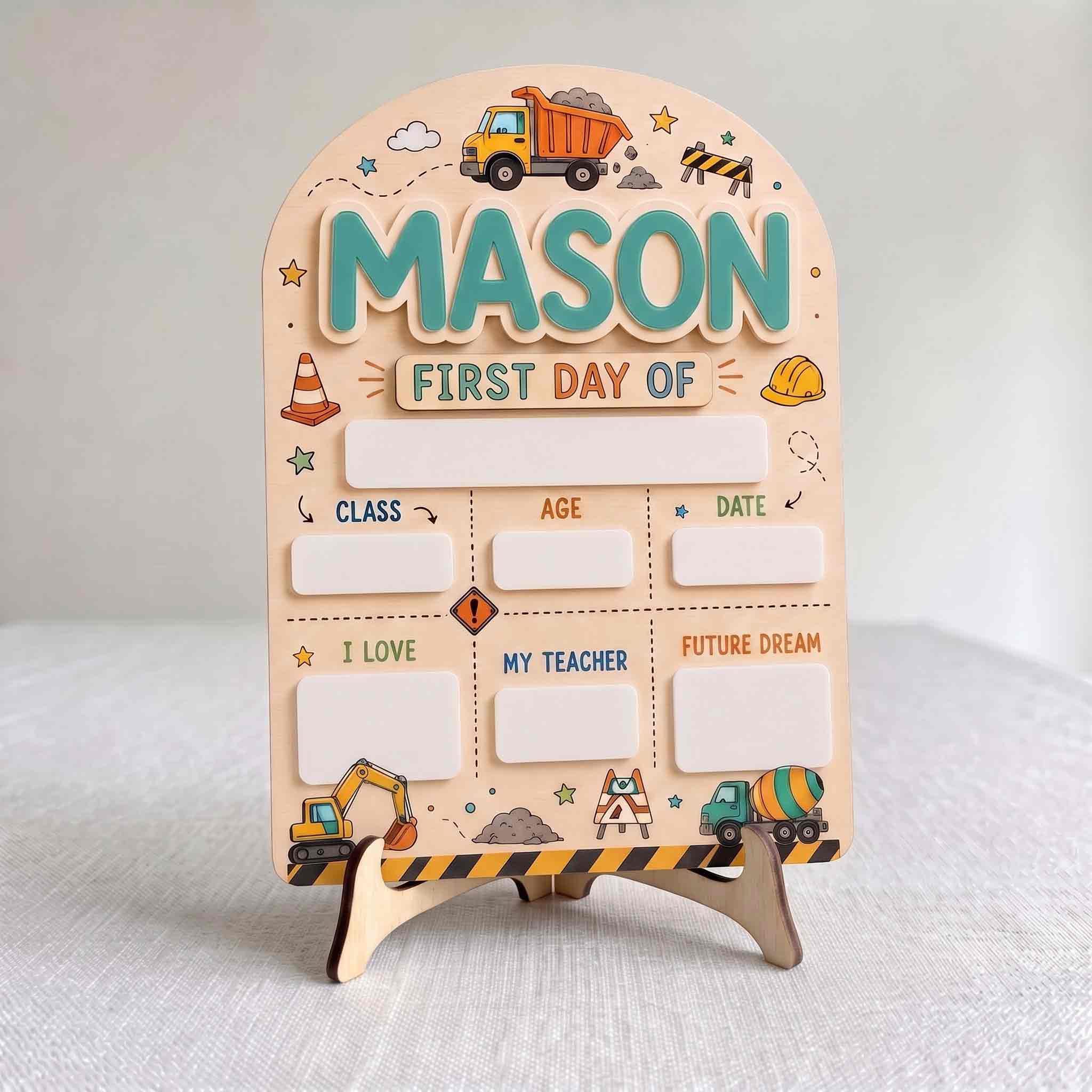 Personalized Construction Site Theme First & Last Day School Sign, Reusable Dry Erase Board, Back to School Sign