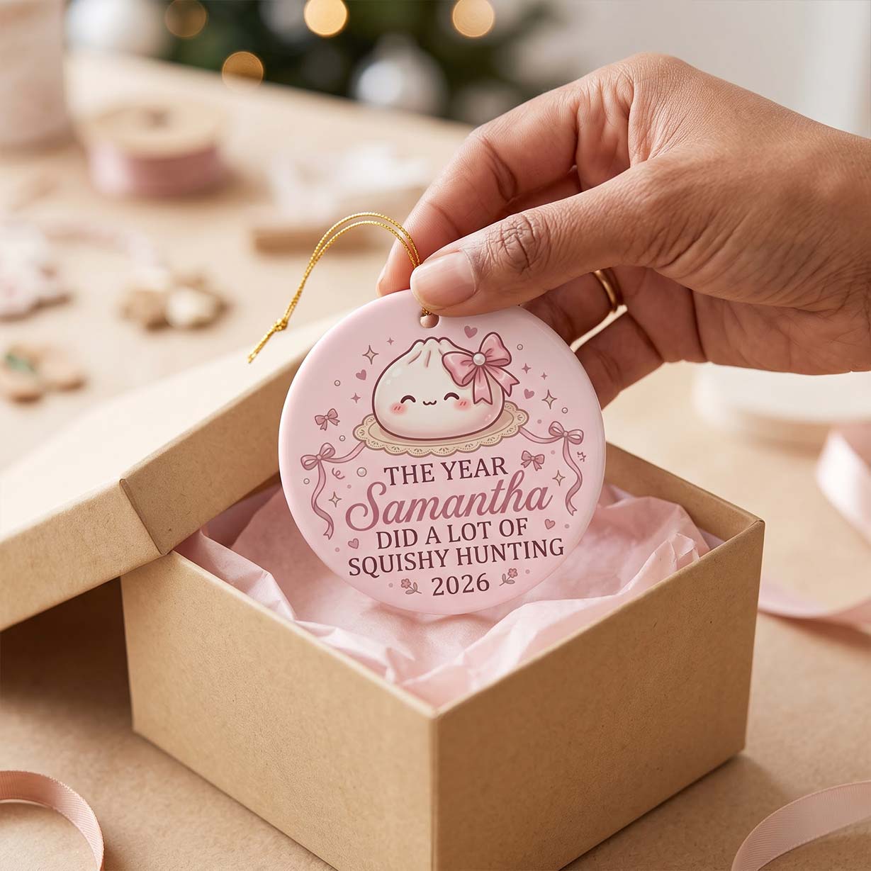 Squishy Hunting 2026 Custom Name Date Round Ceramic Christmas Ornament Cute Squishy Christmas Gift
