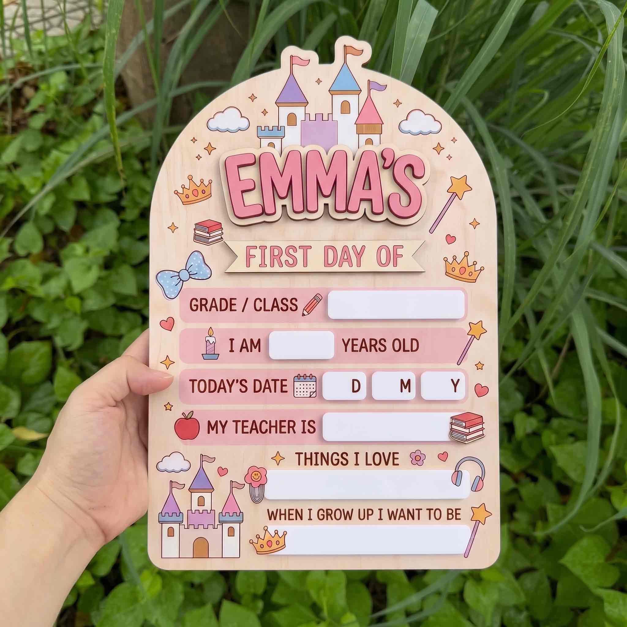 Personalized Princess School Adventure First & Last Day School Sign, Reusable Dry Erase Board, Back to School Sign