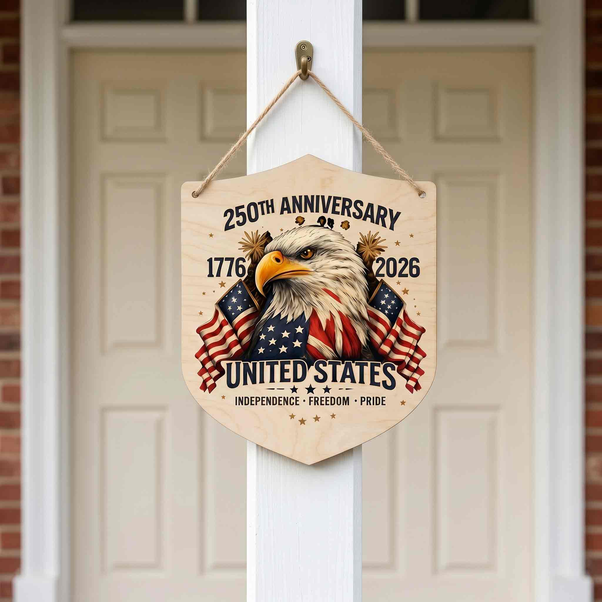 United States 250th Anniversary Wooden Hanging Sign Eagle Patriotic Decor 1776-2026