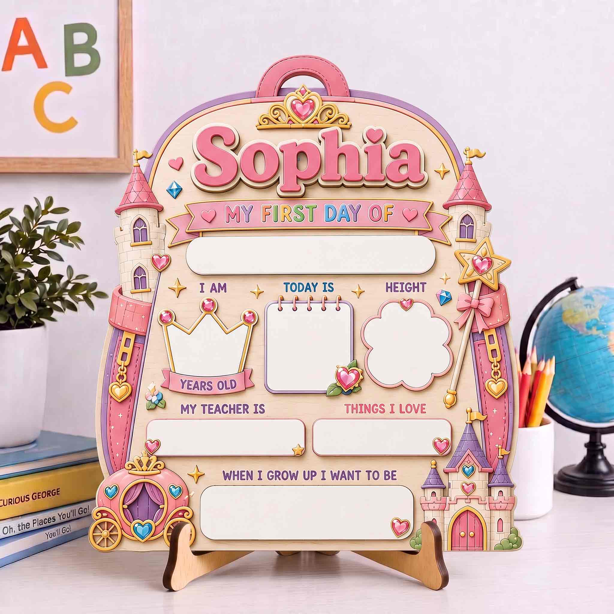 Personalized Princess Magic Style First & Last Day School Sign, Reusable Dry Erase Board, Back to School Sign