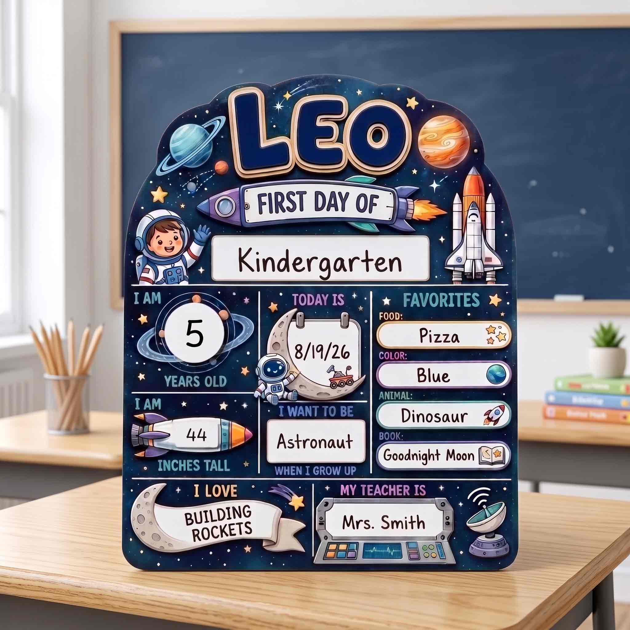 Personalized Astronaut First Day School Board, Reusable Dry Erase Board, Back to School Sign
