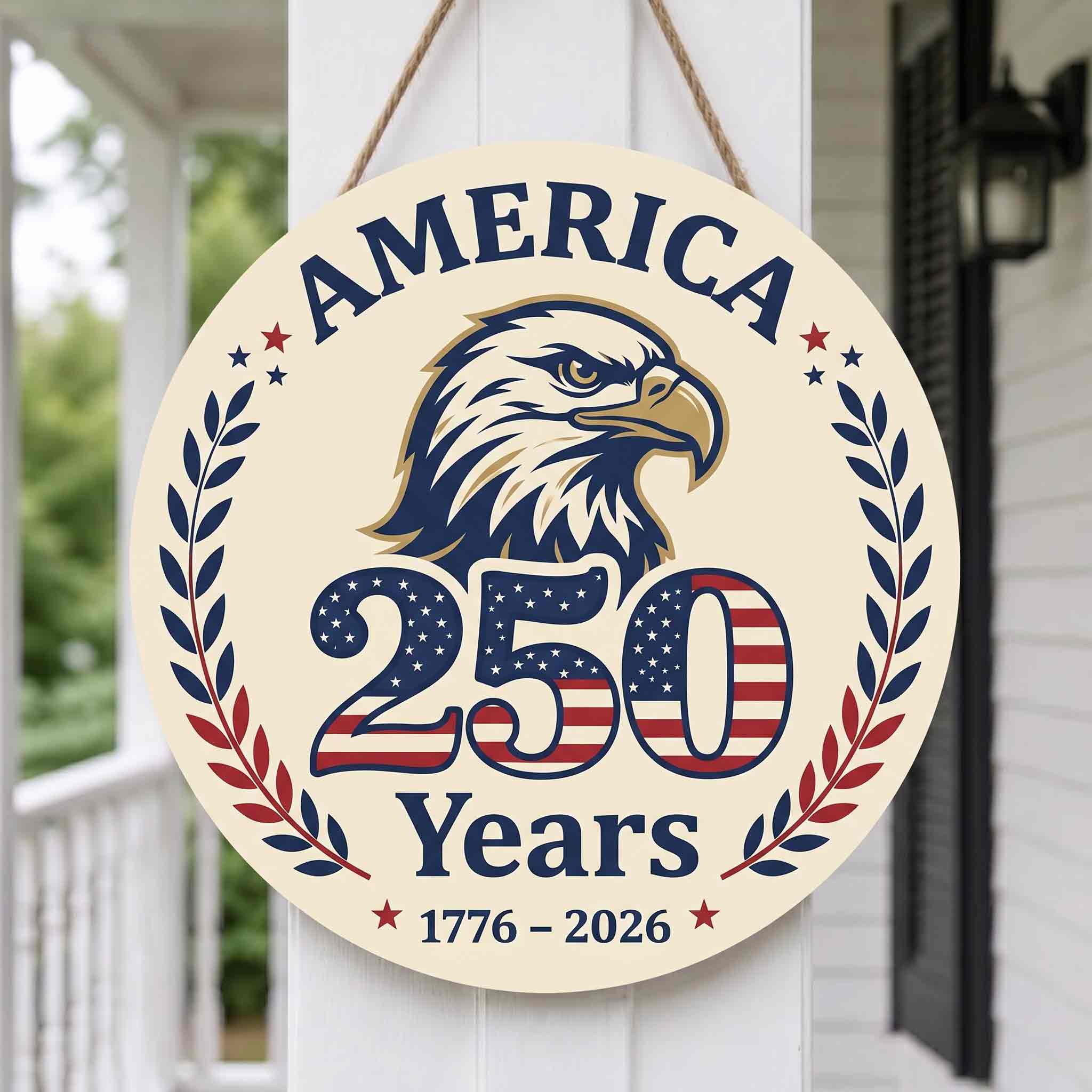 America 250th Anniversary Wooden Sign With Bald Eagle Patriotic Decor
