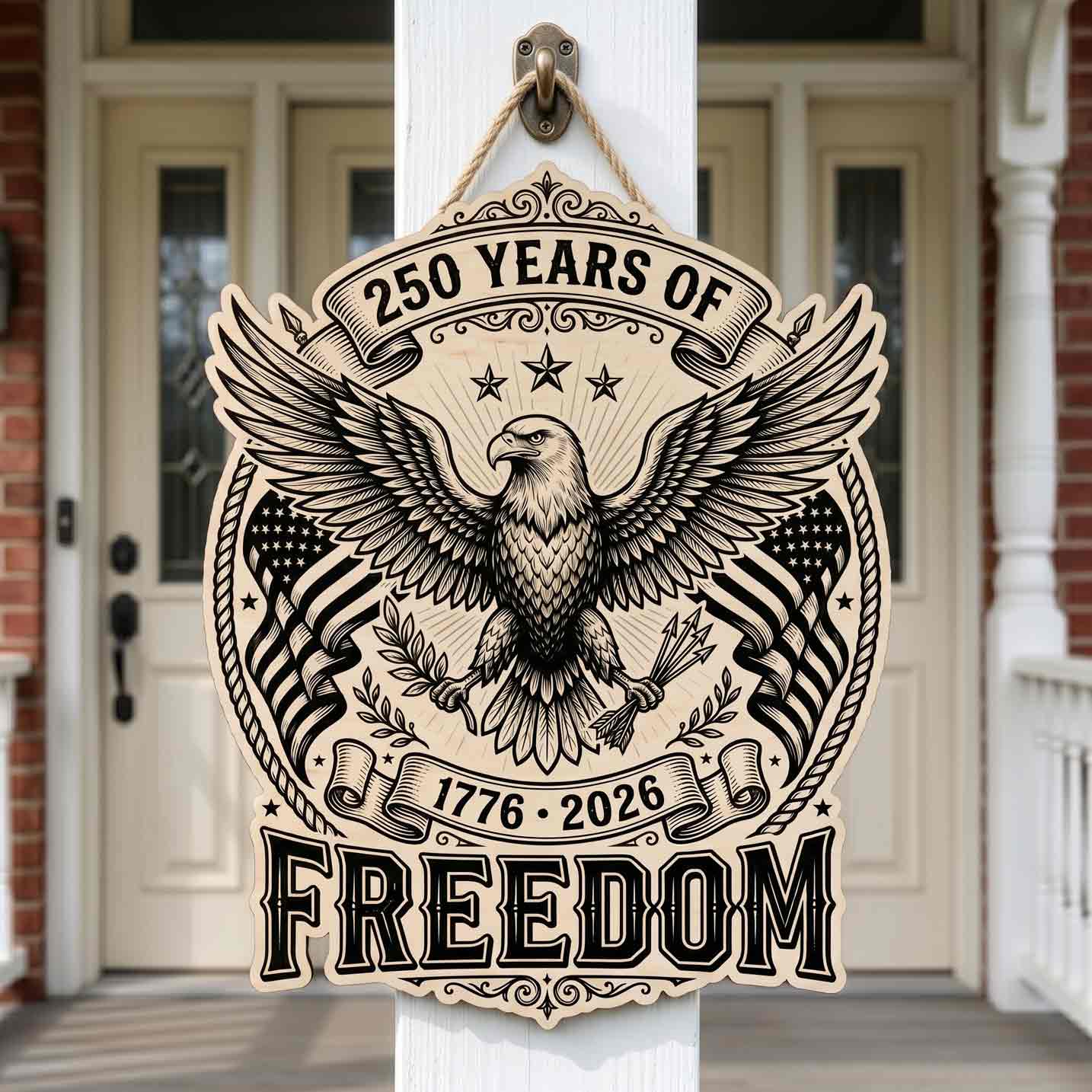 250 Years of Freedom Vintage Eagle 1776-2026 Wooden Sign