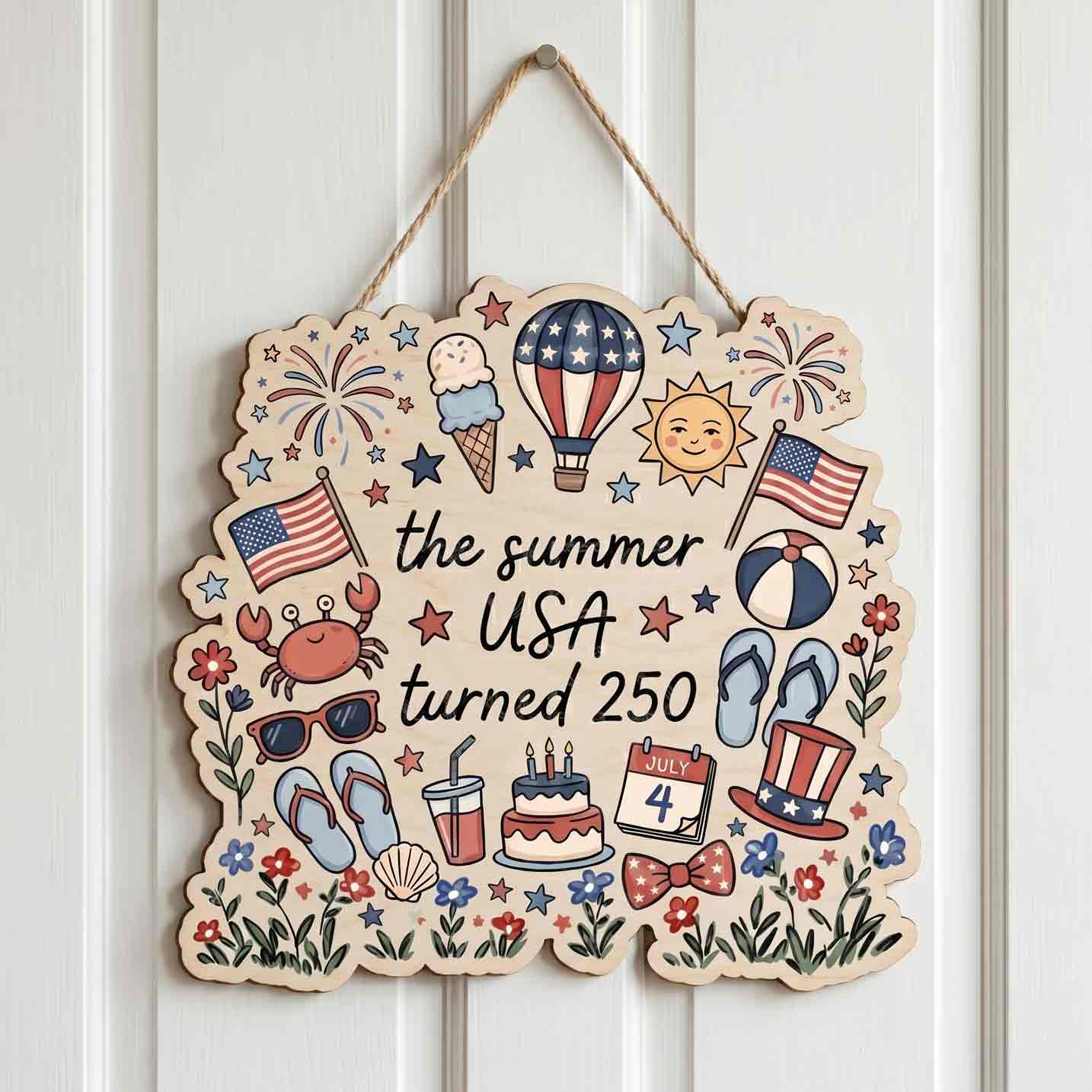 USA Turned 250 Patriotic Summer Independence Day Celebration Decor Wooden Sign