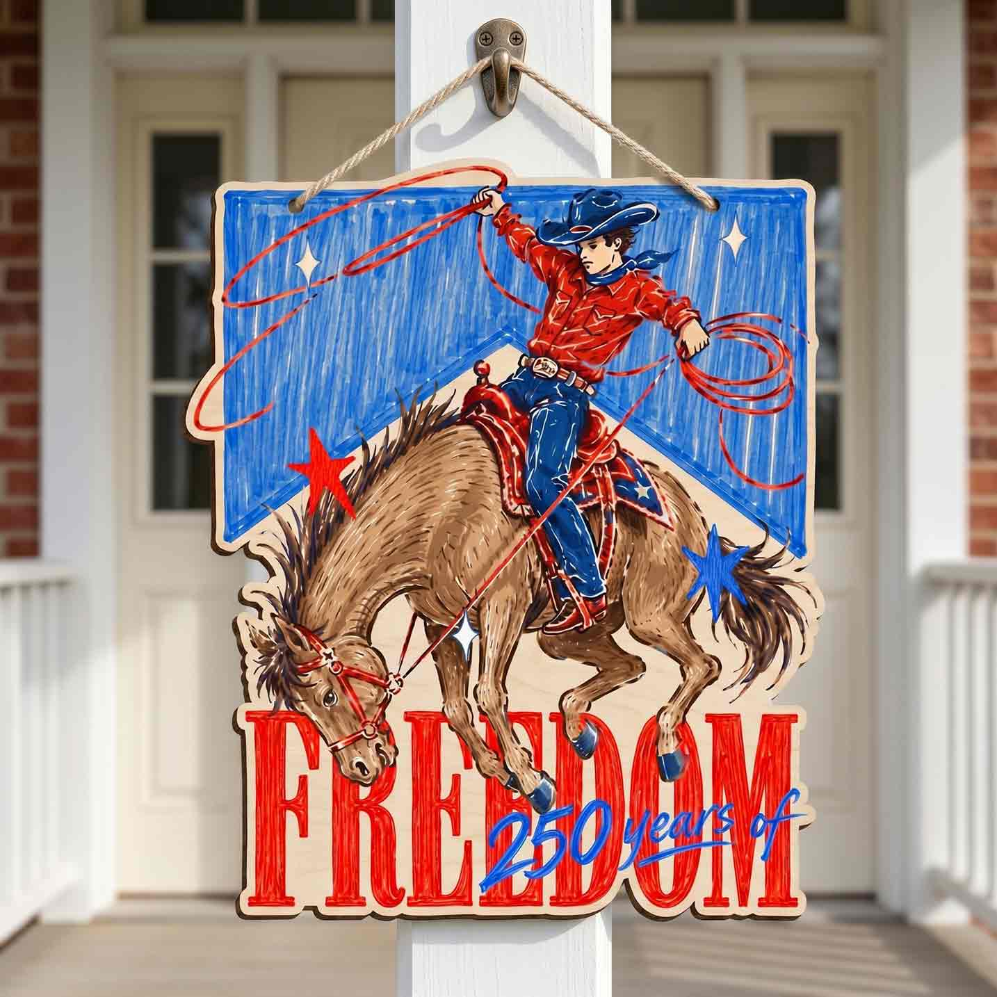 250 Years Of Freedom Western Cowboy Patriotic Decor Wooden Sign