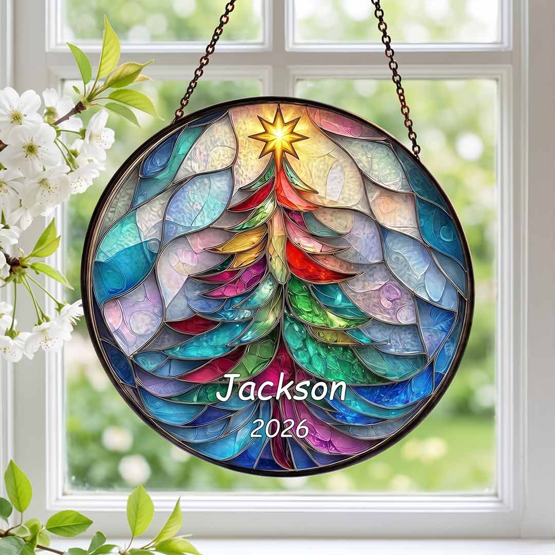 Tree of Life Happy Retirement Personalized Custom Name Date Retirement Stained Glass Suncatcher Ornament for Retirement Gift
