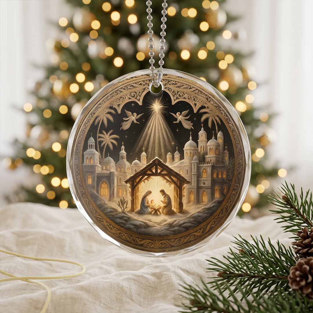 Nativity Night Holy Birth of Jesus Religious Faith Keepsake Nativity Round Glass Christmas Ornament