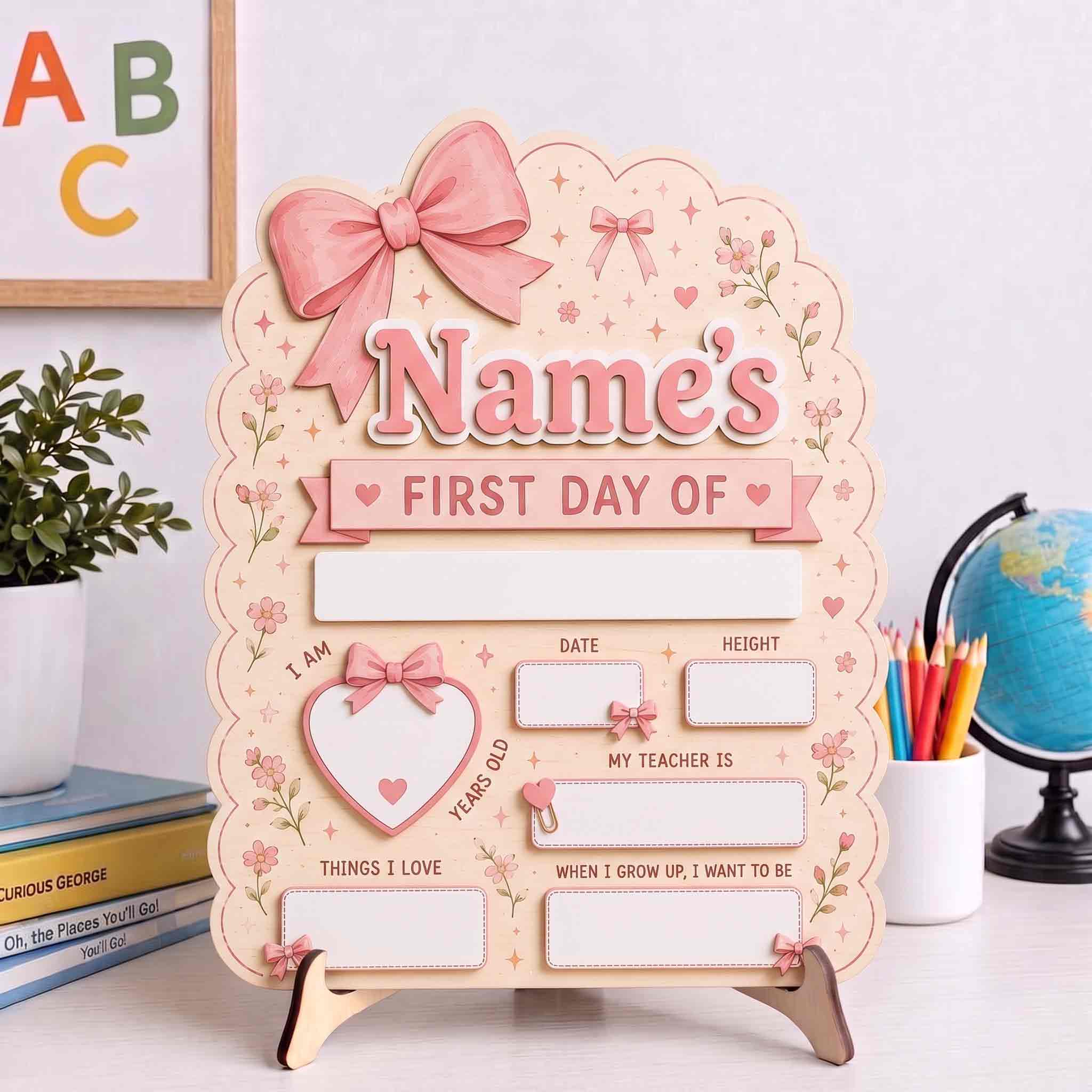 Personalized Delicate Floral Theme First & Last Day School Sign, Reusable Dry Erase Board, Back to School Sign