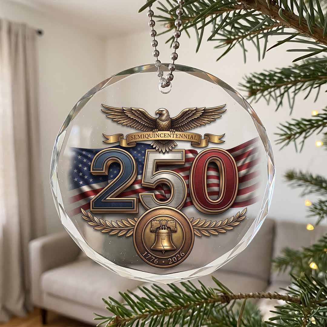 American Pride United States 250th Anniversary Patriotic Celebration Round Glass Christmas Ornament