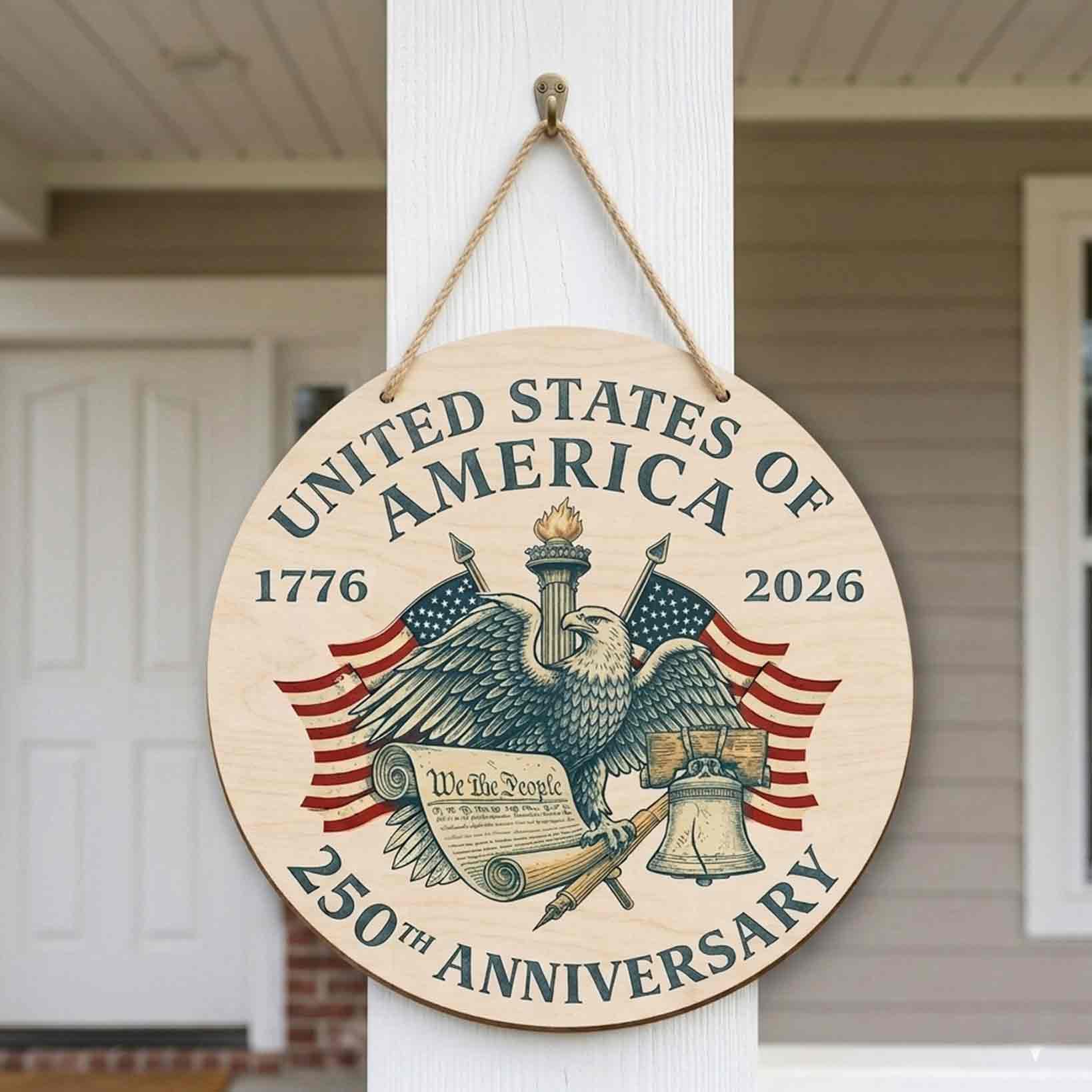 United States 250th Anniversary Wooden Sign Patriotic Eagle Decor