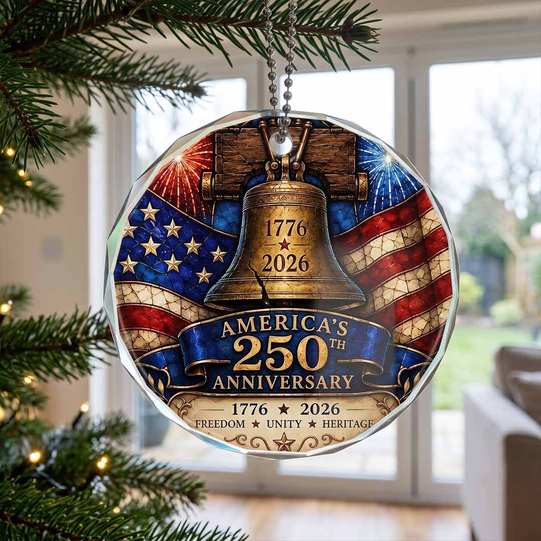 Freedom United States 250th Anniversary Patriotic Heritage Patriotic Keepsake Round Glass Christmas Ornament for Patriots