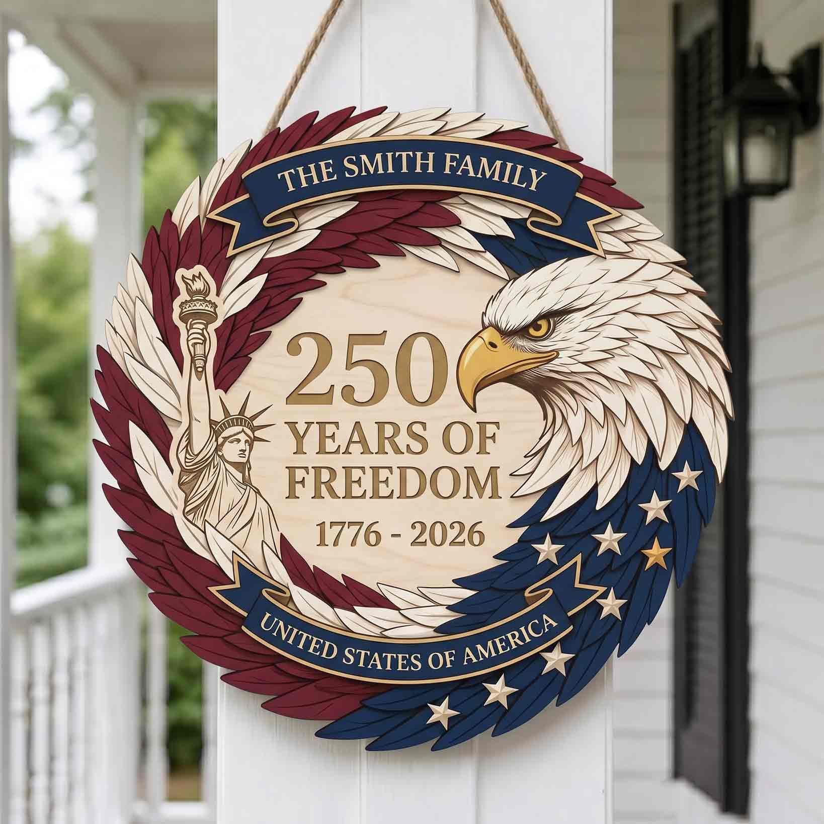 Personalized America 250 Wooden Sign Celebrating 250 Years of Freedom