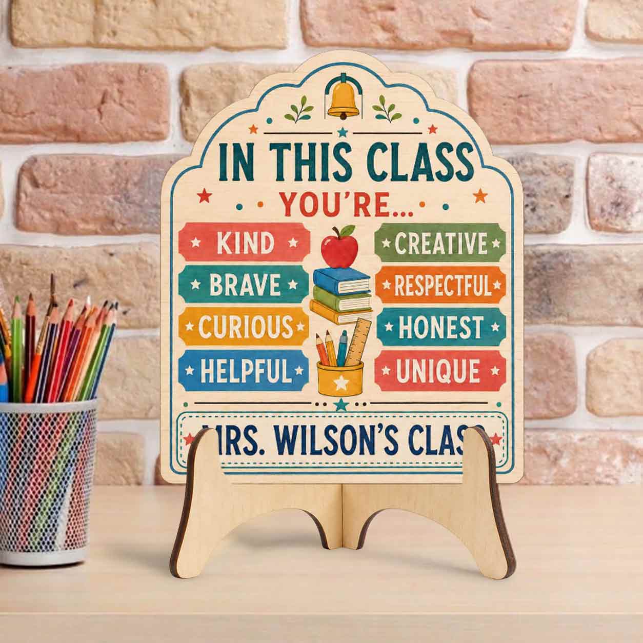 Personalized Teacher Name Wooden Sign Door Hanger Classroom Golden Rule Wooden Classroom Decor, Back to School Sign