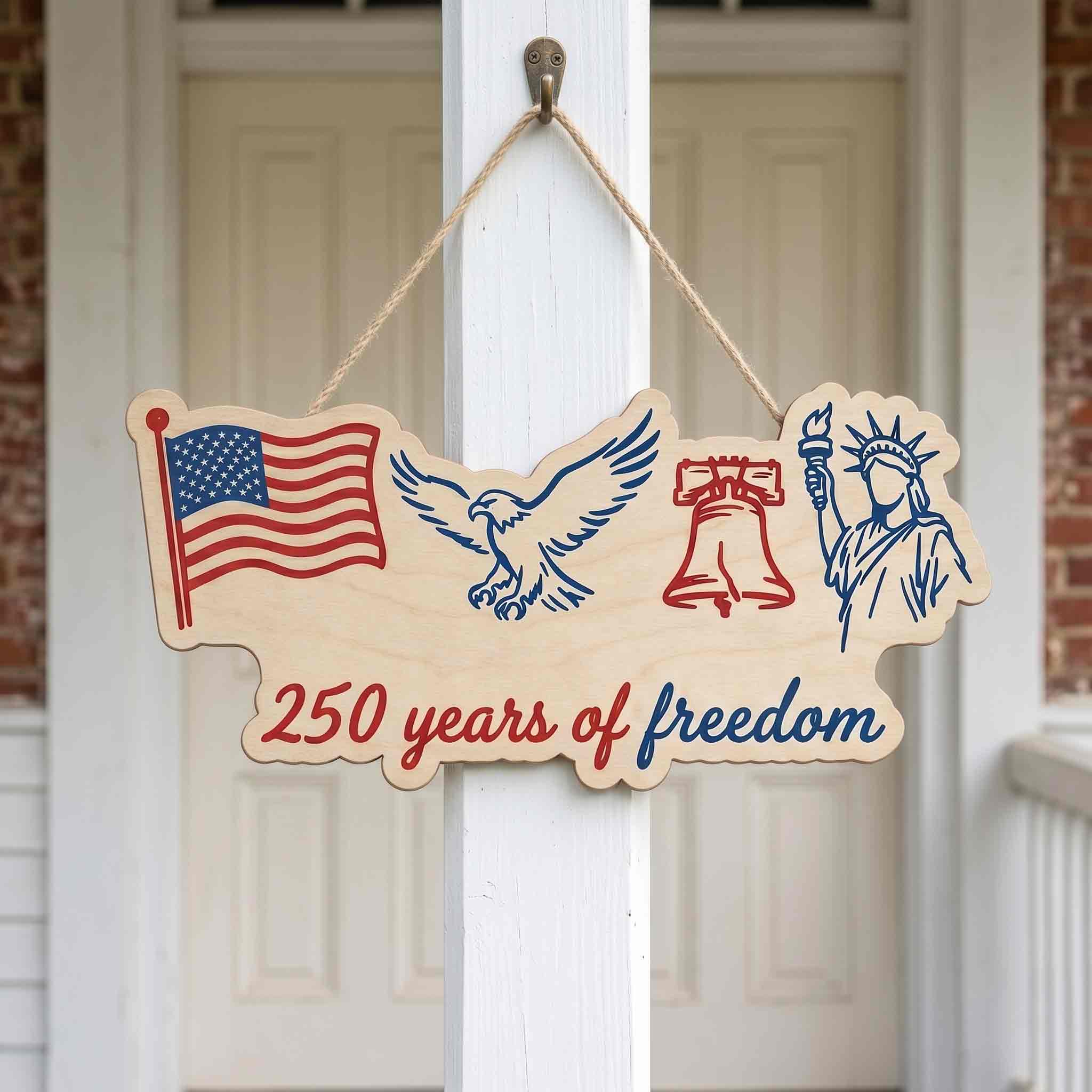 America 250th Anniversary Embroidered 4th of July Wooden Sign