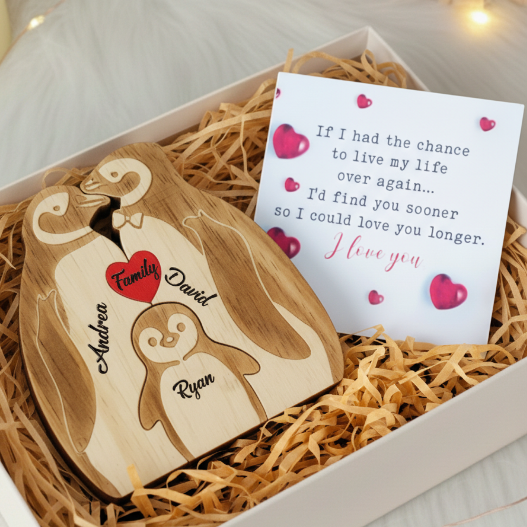 Personalized Penguin 3 Pieces Family Edition Custom Wooden Puzzle