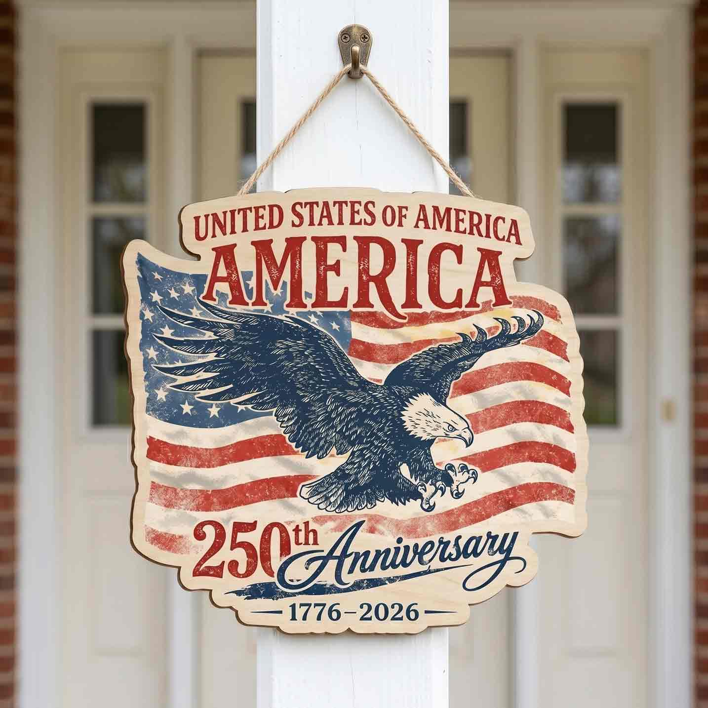 United States of America 250th Anniversary Patriotic Wooden Sign