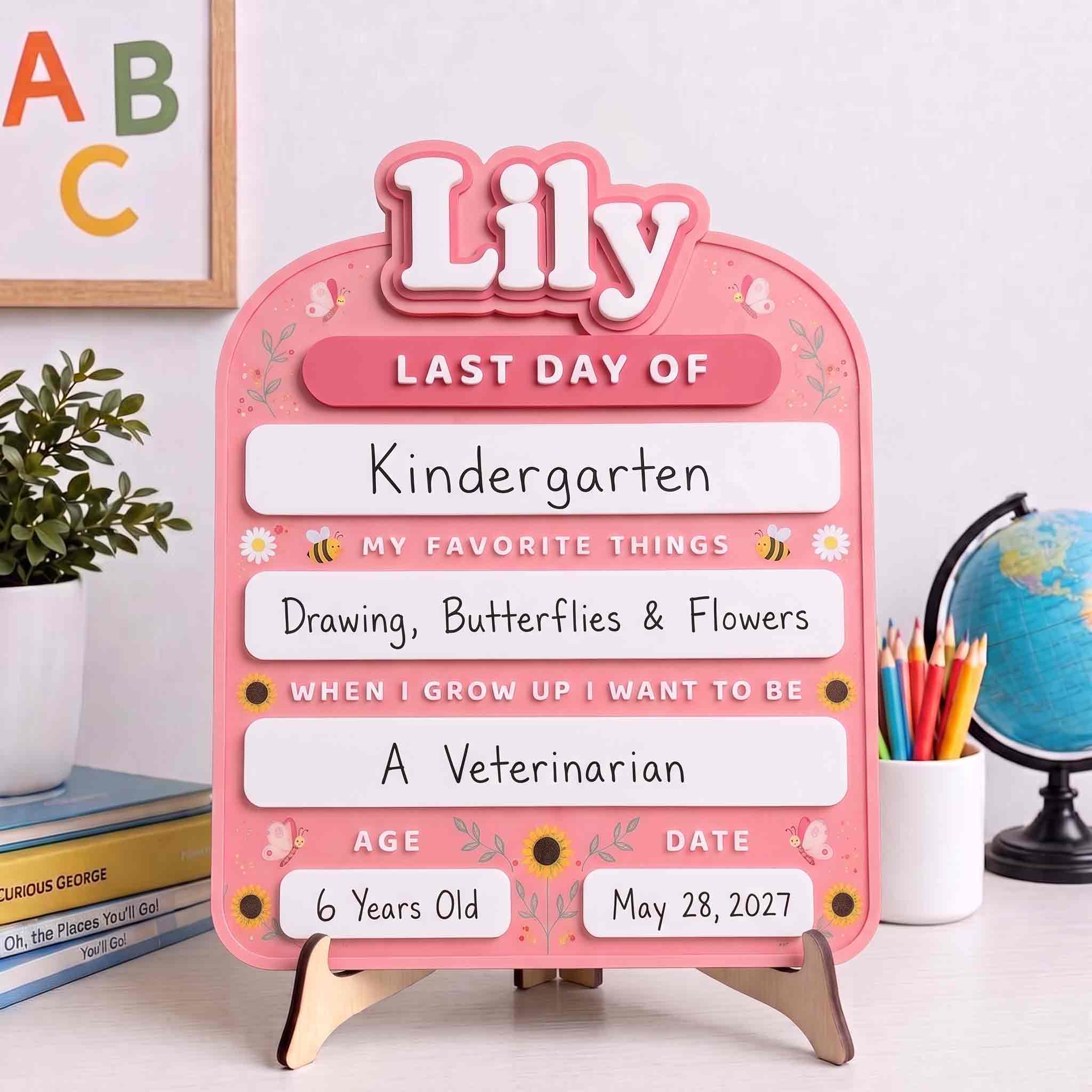 Personalized Butterfly Garden First & Last Day School Board, Reusable Dry Erase Board, Back to School Sign