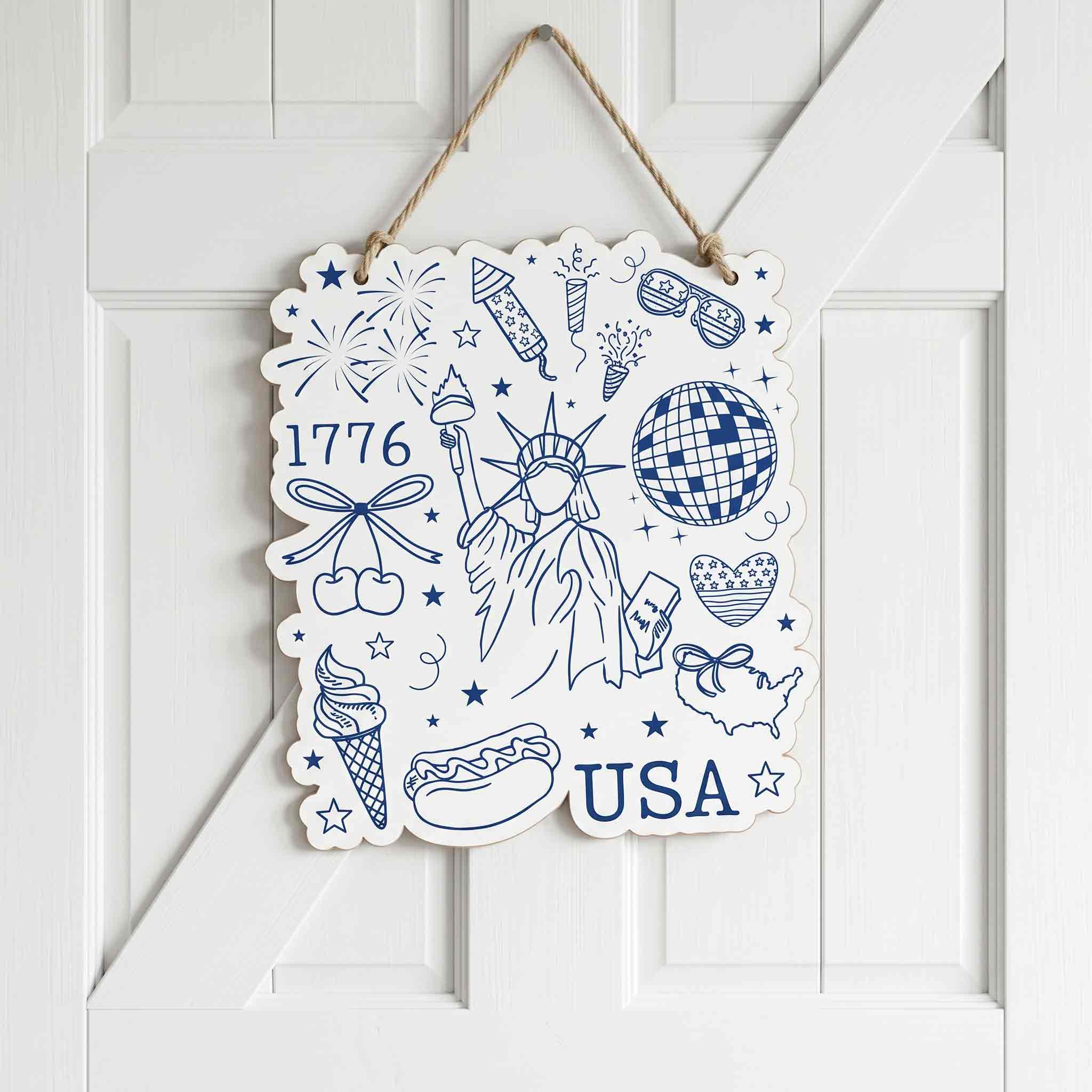 Doodle America 1776 4th of July Patriotic Wooden Sign