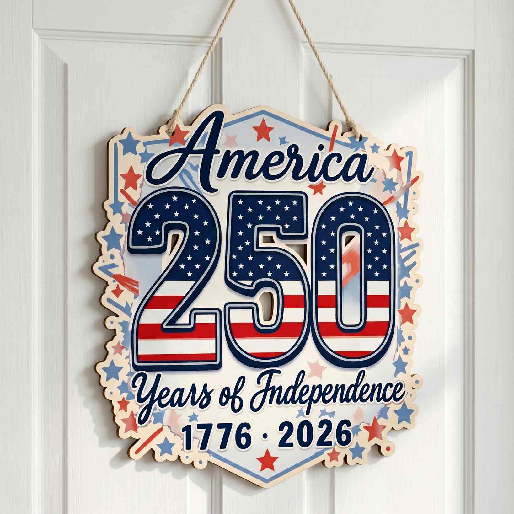 America 1776-2026 250 Years of Freedom Patriotic Wooden Sign