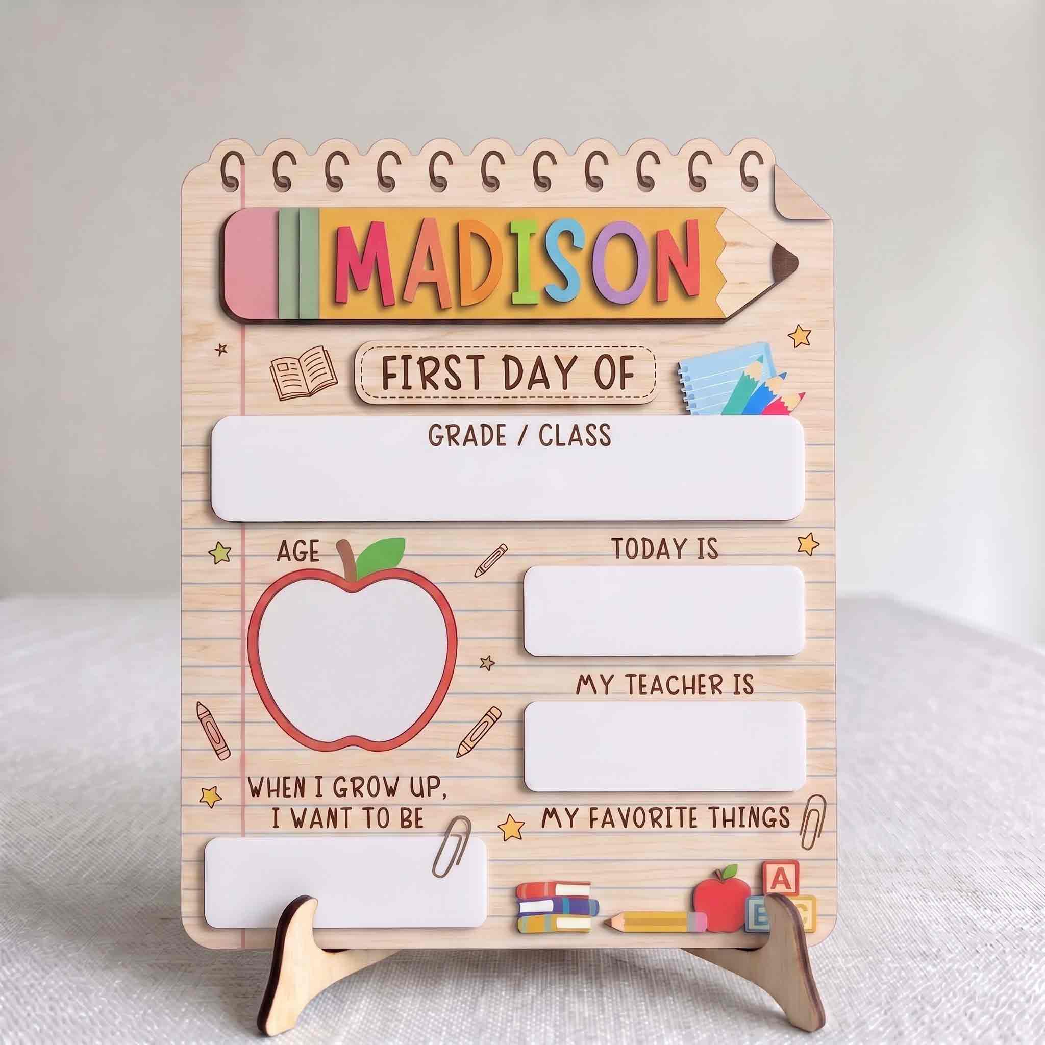 Personalized Cute School Supplies First & Last Day School Sign, Reusable Dry Erase Board, Back to School Sign