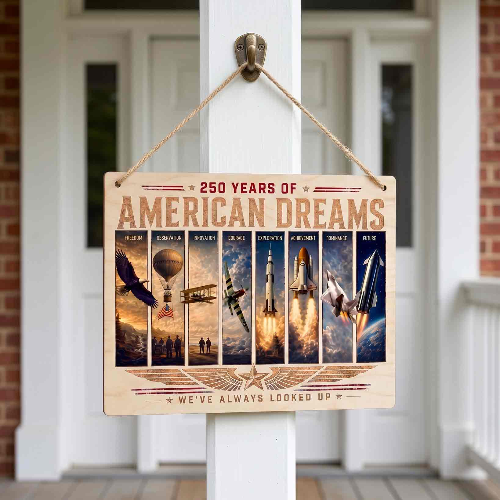 250 Years Of American Dreams Wooden Hanging Sign American Innovation Decor