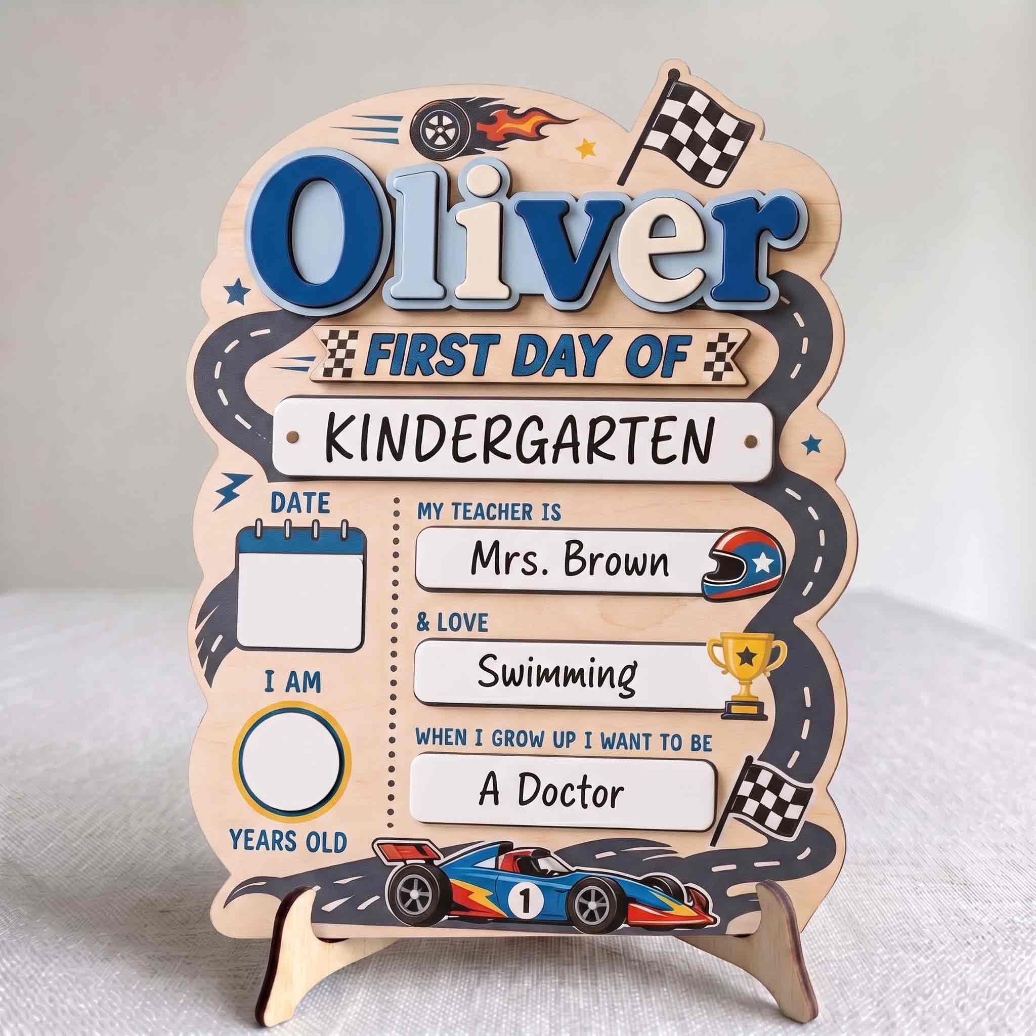 Personalized Formula Race Theme First & Last Day School Sign, Reusable Dry Erase Board, Back to School Sign