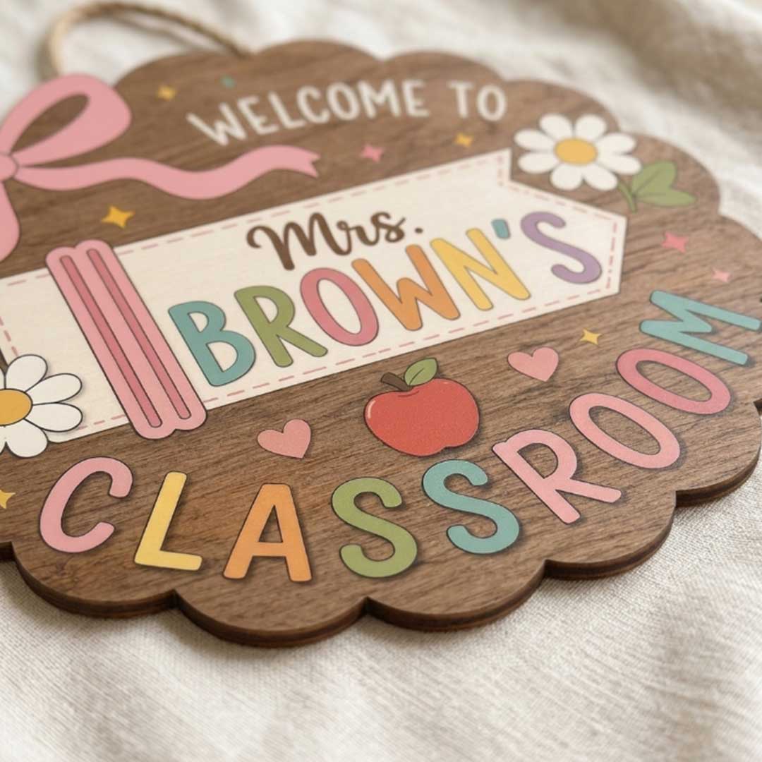 Personalized Teacher Name Wooden Sign Door Hanger Adorable Welcome Classroom Wooden Classroom Decor, Back to School Sign