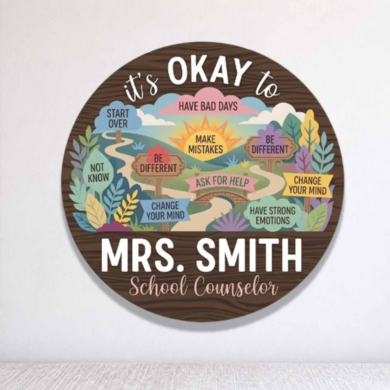 Personalized Teacher Name Wooden Sign Door Hanger It's Okay To Go School Counselor Sign Wooden Classroom Decor, Back to School Sign