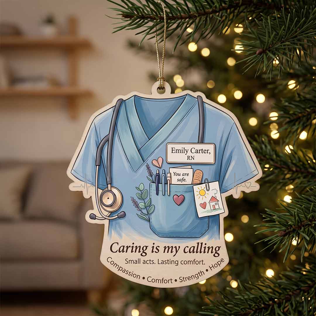 Caring Is My Calling Nurse Healthcare Appreciation Personalized Custom Name Nurse Keepsake 1-Layer Wooden Christmas Ornament for Nurses Gift