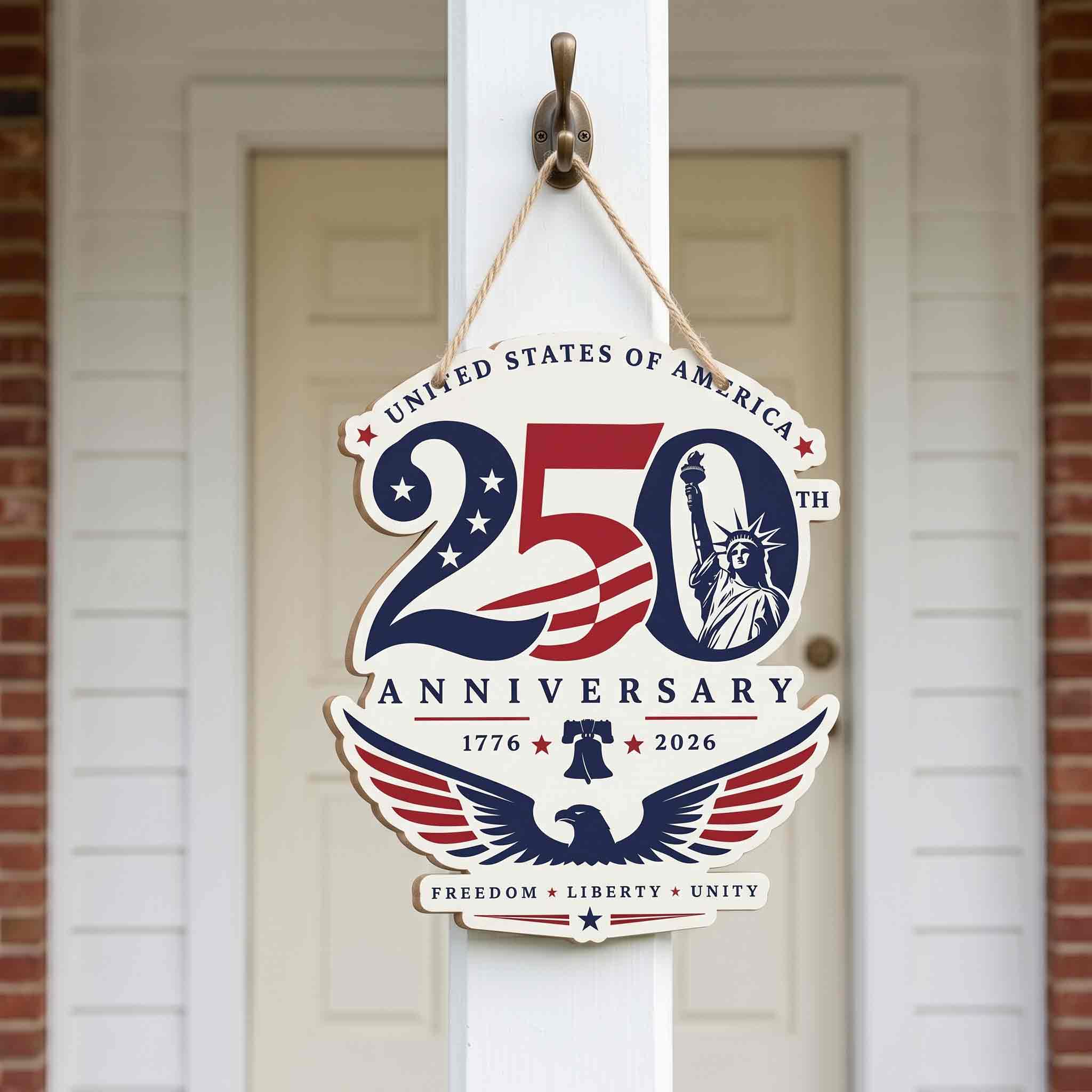 America 250th Anniversary Freedom Liberty Unity Wooden Sign