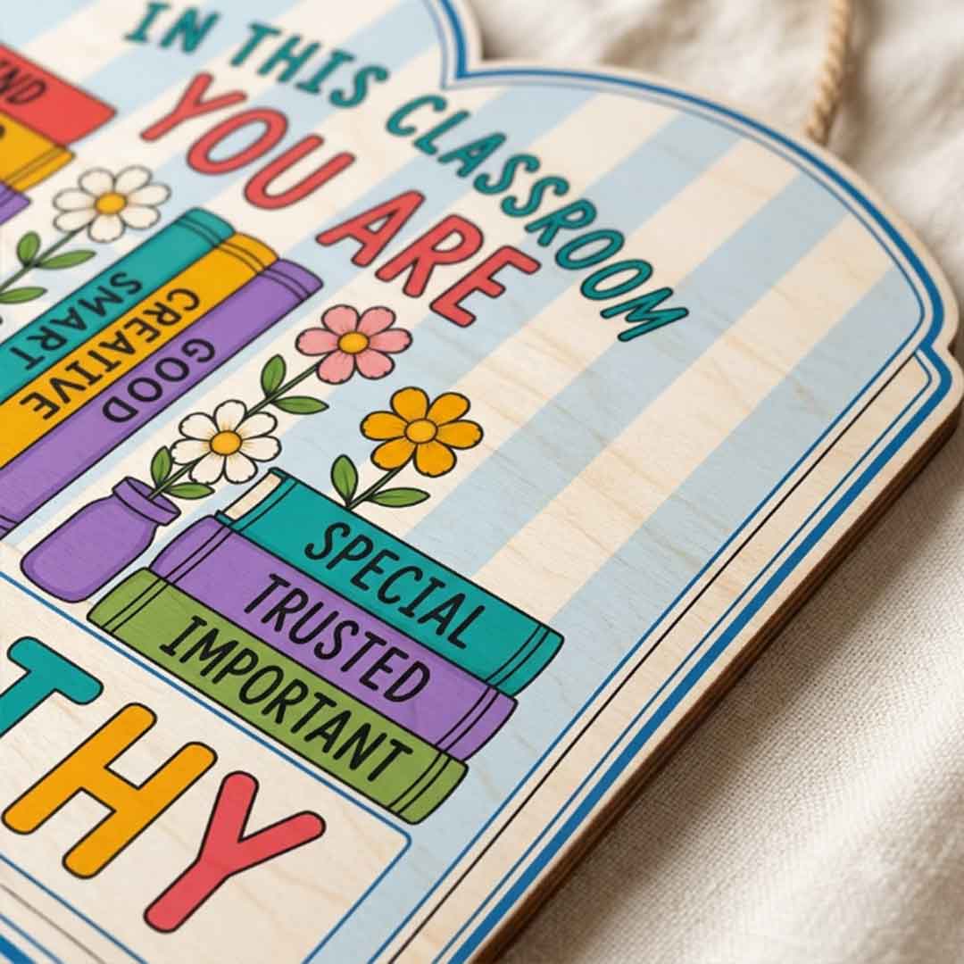 Personalized Teacher Name Wooden Sign Door Hanger Classroom Rules Book Themes Sign Wooden Classroom Decor, Back to School Sign