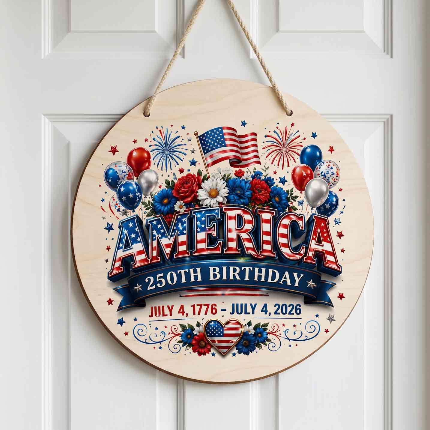 America 250th Birthday Patriotic Celebration Decor Wooden Sign