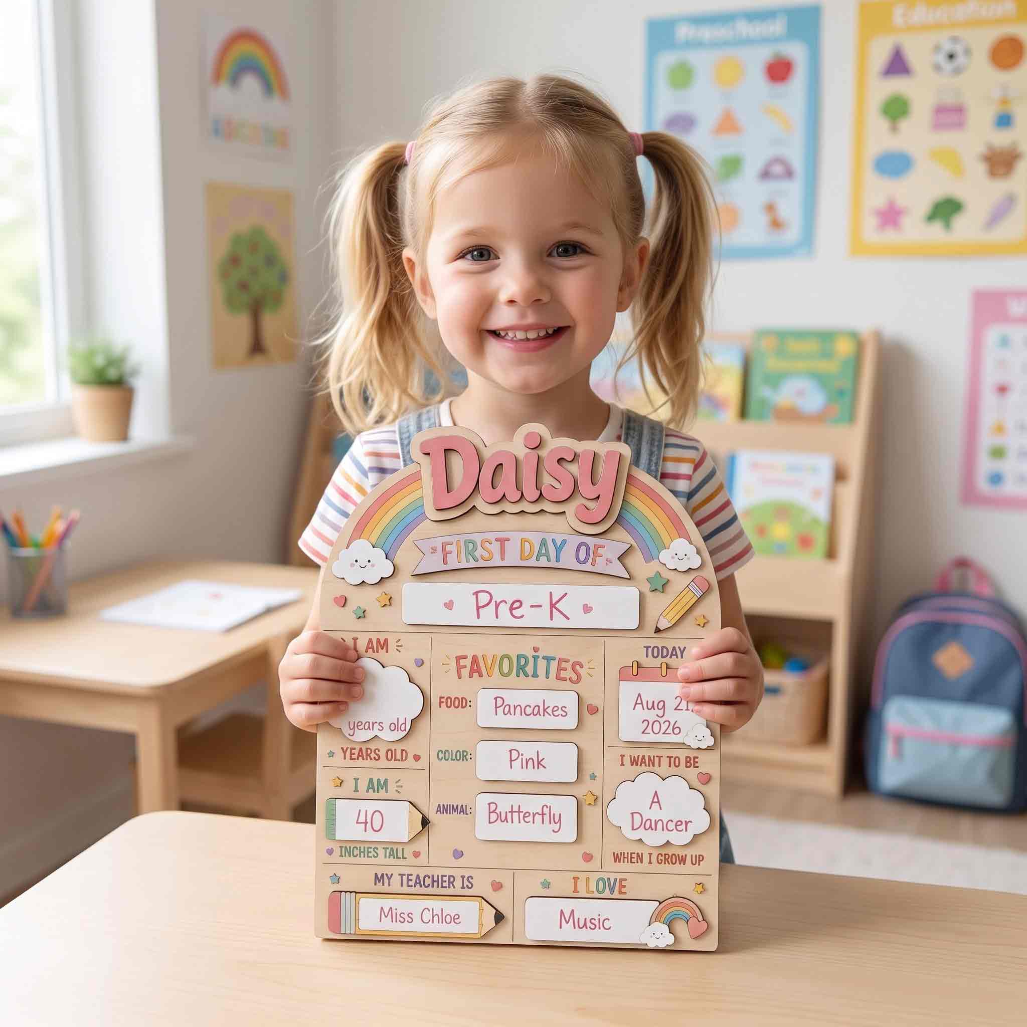 Personalized Cute Rainbow School First & Last Day School Sign, Reusable Dry Erase Board, Back to School Sign