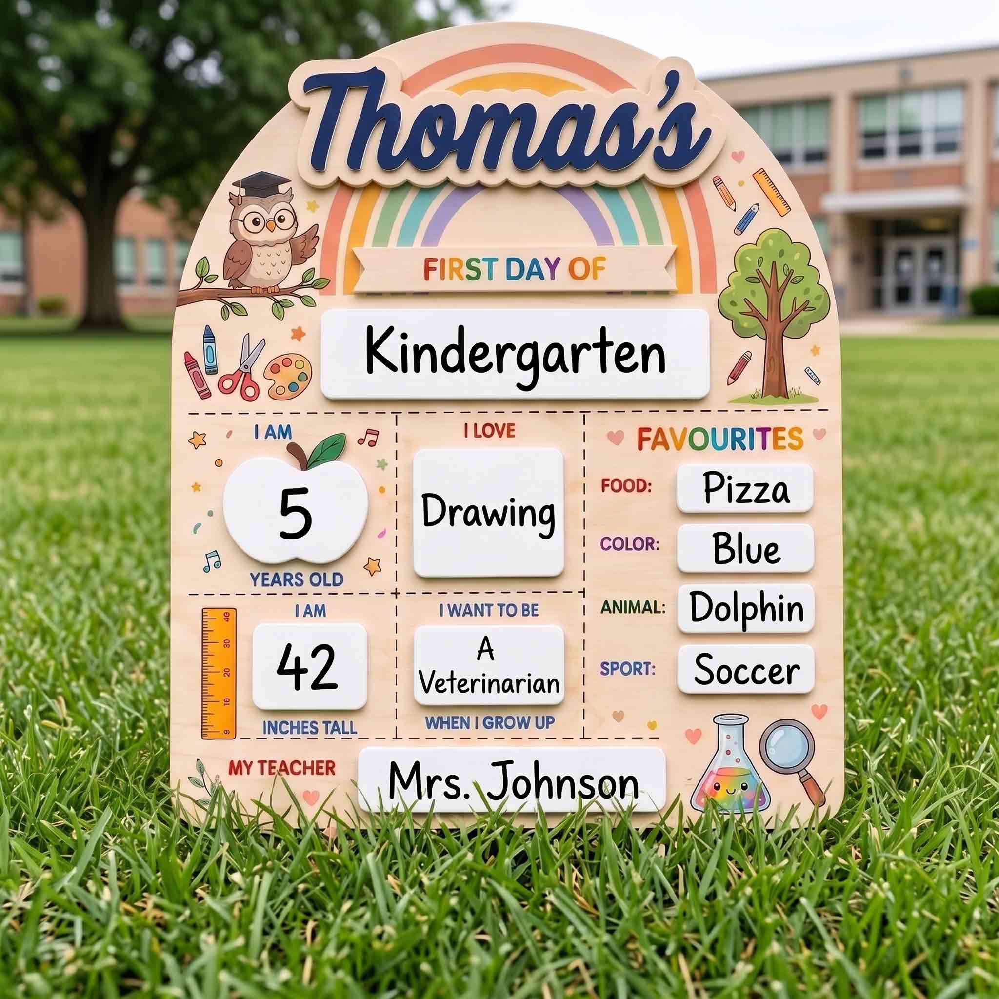 Personalized Rainbow Classroom First & Last Day School Board, Reusable Dry Erase Board, Back to School Sign