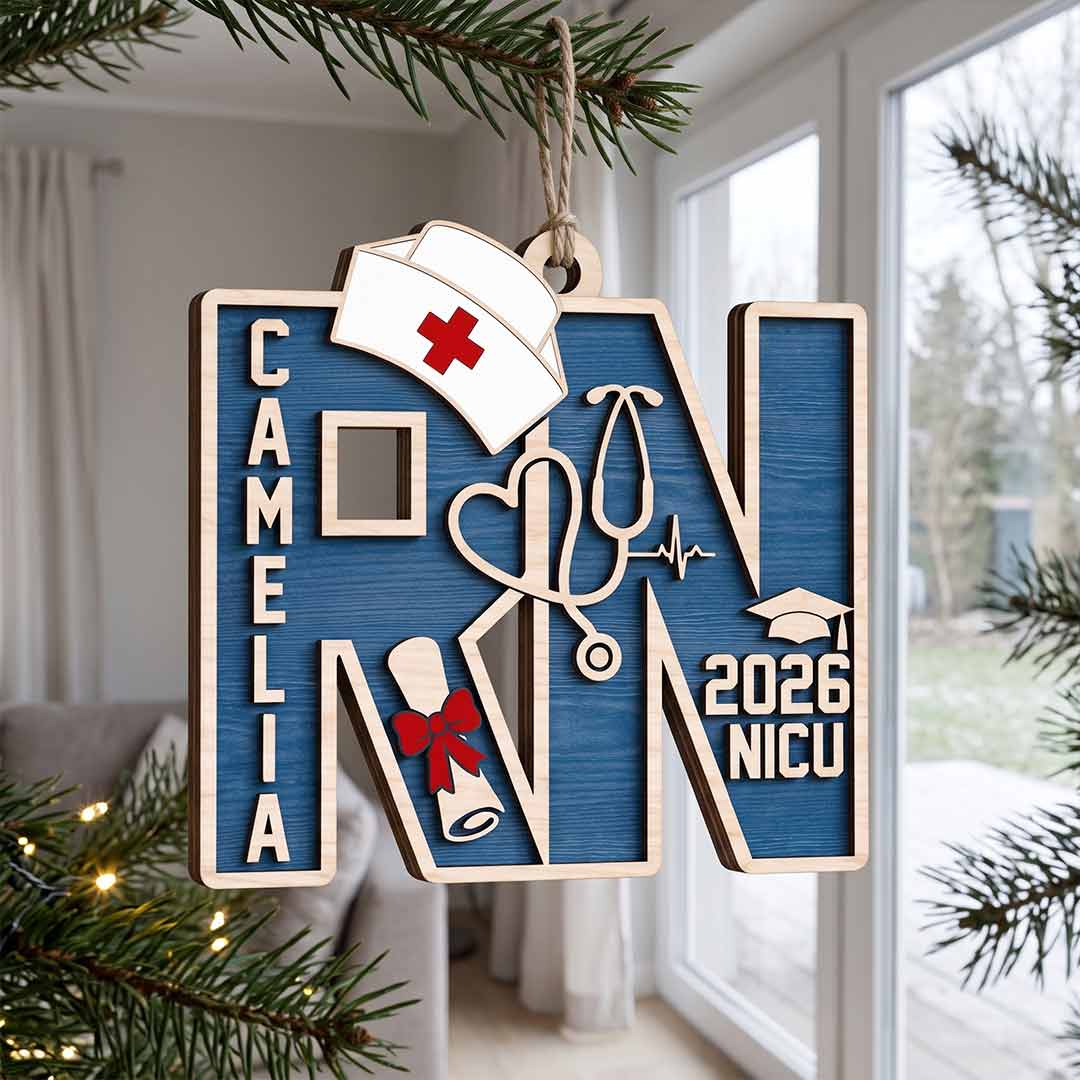 NICU Registered Nurse Personalized Custom Name Date Nurse 2 Layered Piece Wooden Ornament Nursing Graduation Gift