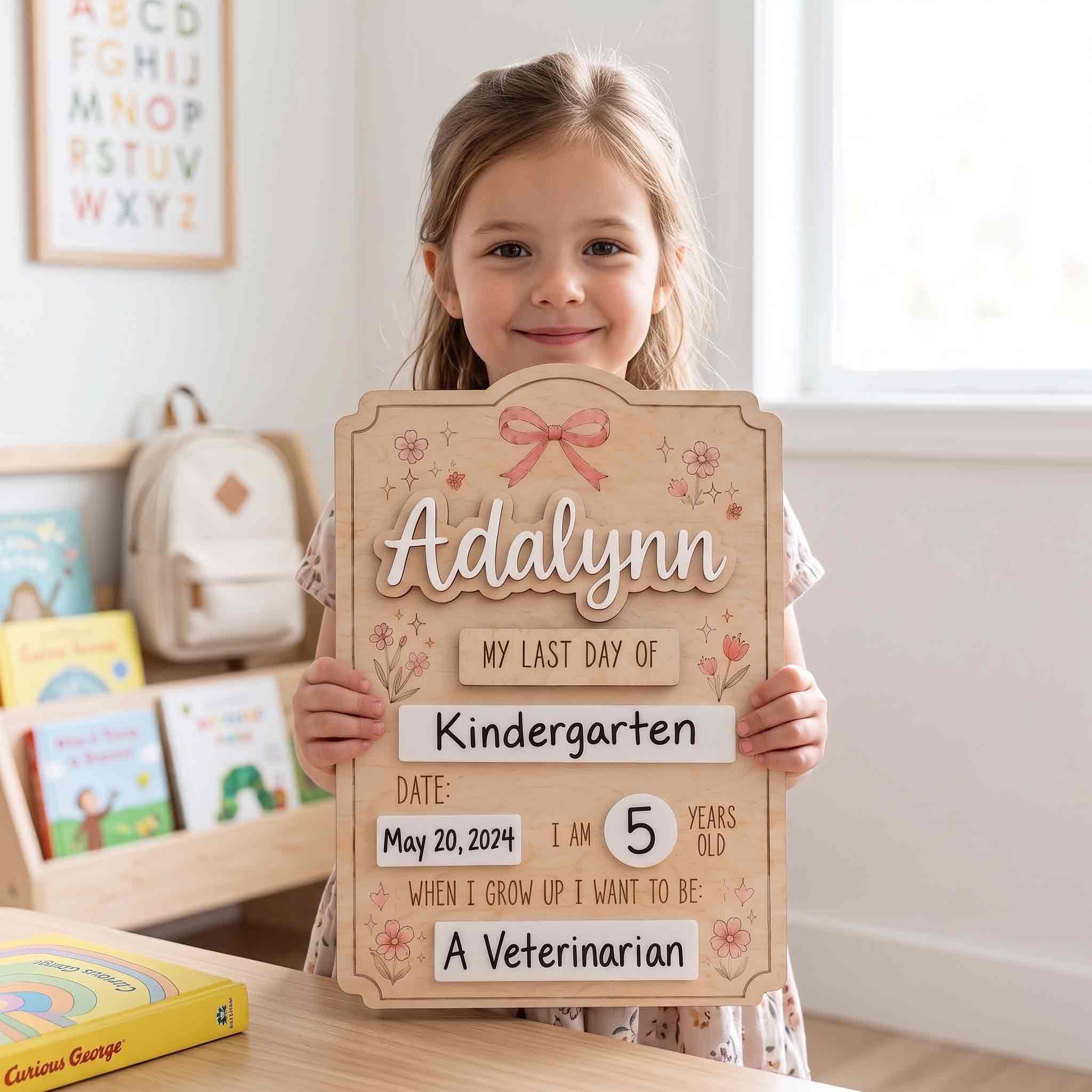 Personalized Bow Floral First & Last Day School Board, Reusable Dry Erase Board, Back to School Sign