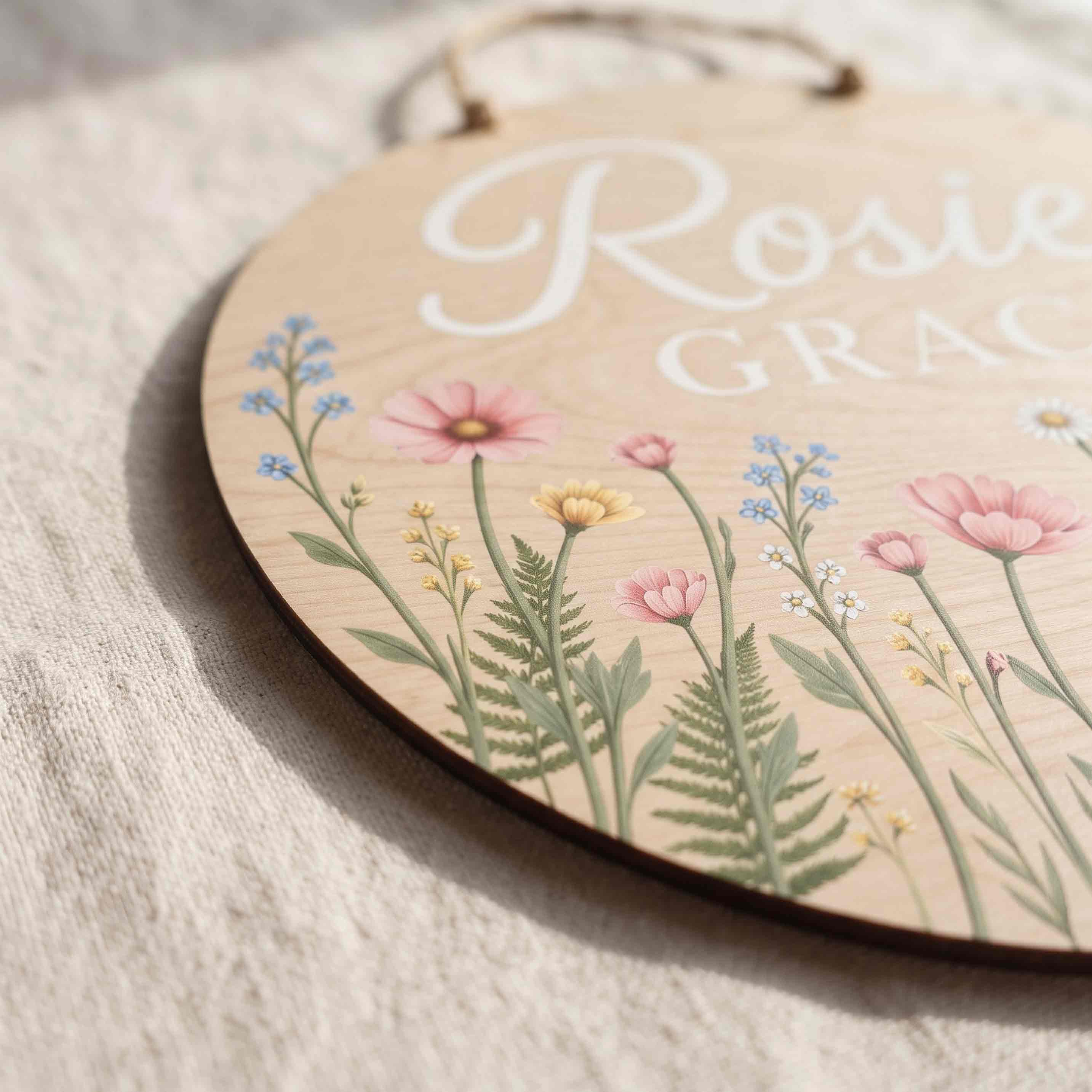 Personalized Wildflower Meadow Nursery Name Sign Wooden Baby Room Decor