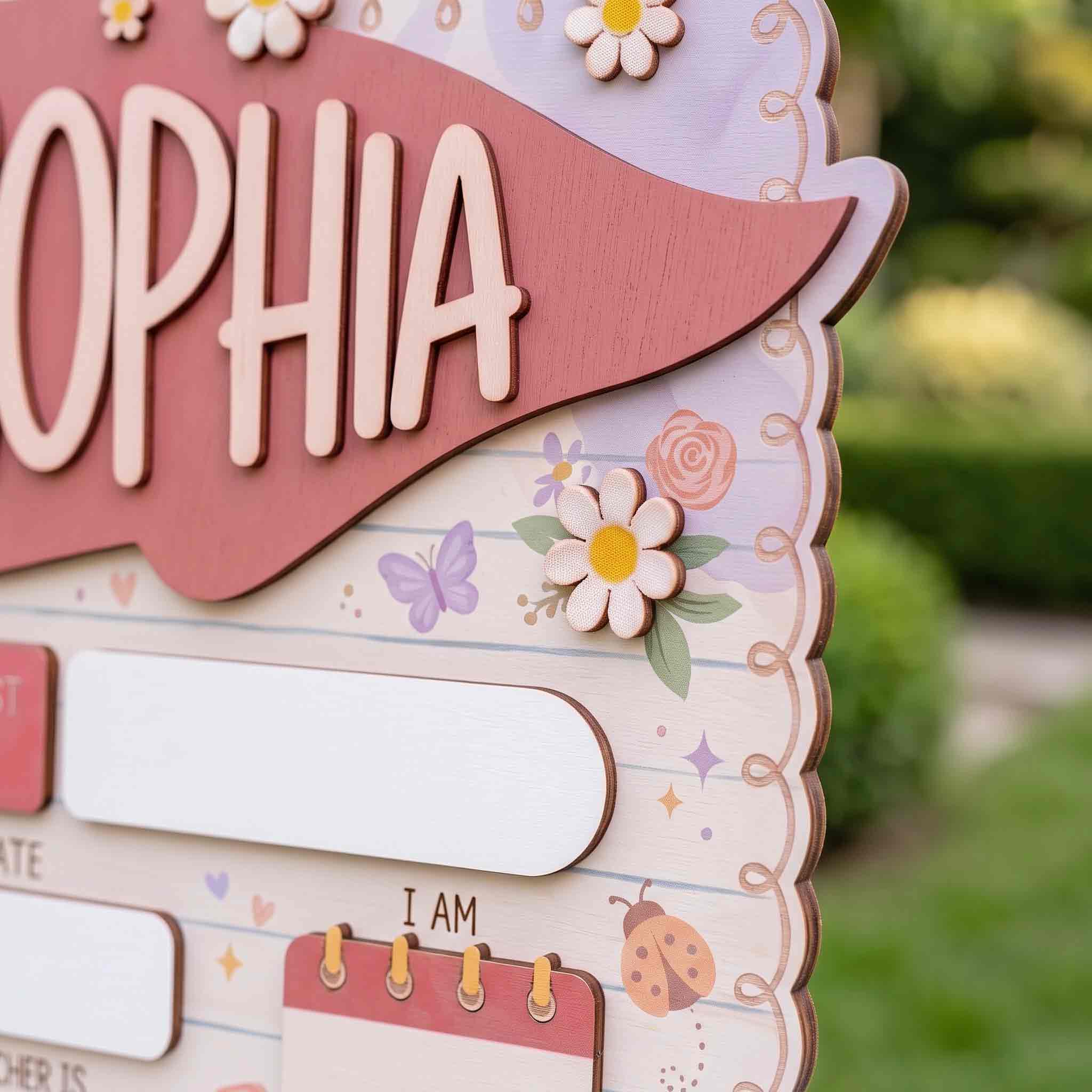 Personalized Floral Stationery Style First & Last Day School Sign, Reusable Dry Erase Board, Back to School Sign