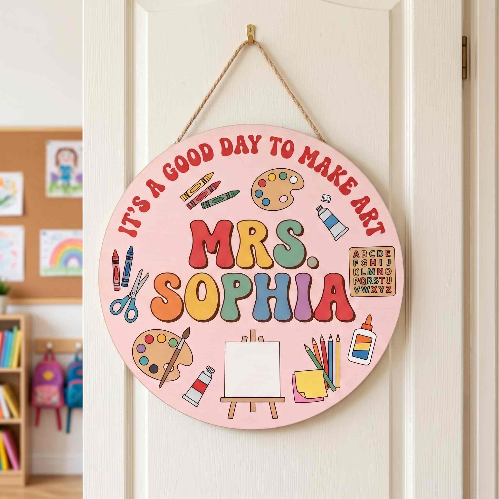 Personalized Art Teacher Classroom Wooden School Sign, Custom It's A Good Day To Make Art Teacher Door Hanger, Back to School Classroom Decor Gift