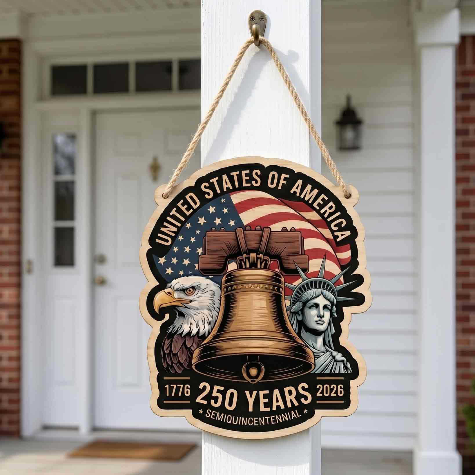 United States Of America 250 Years Wooden Sign Patriotic Liberty Bell Home Decor