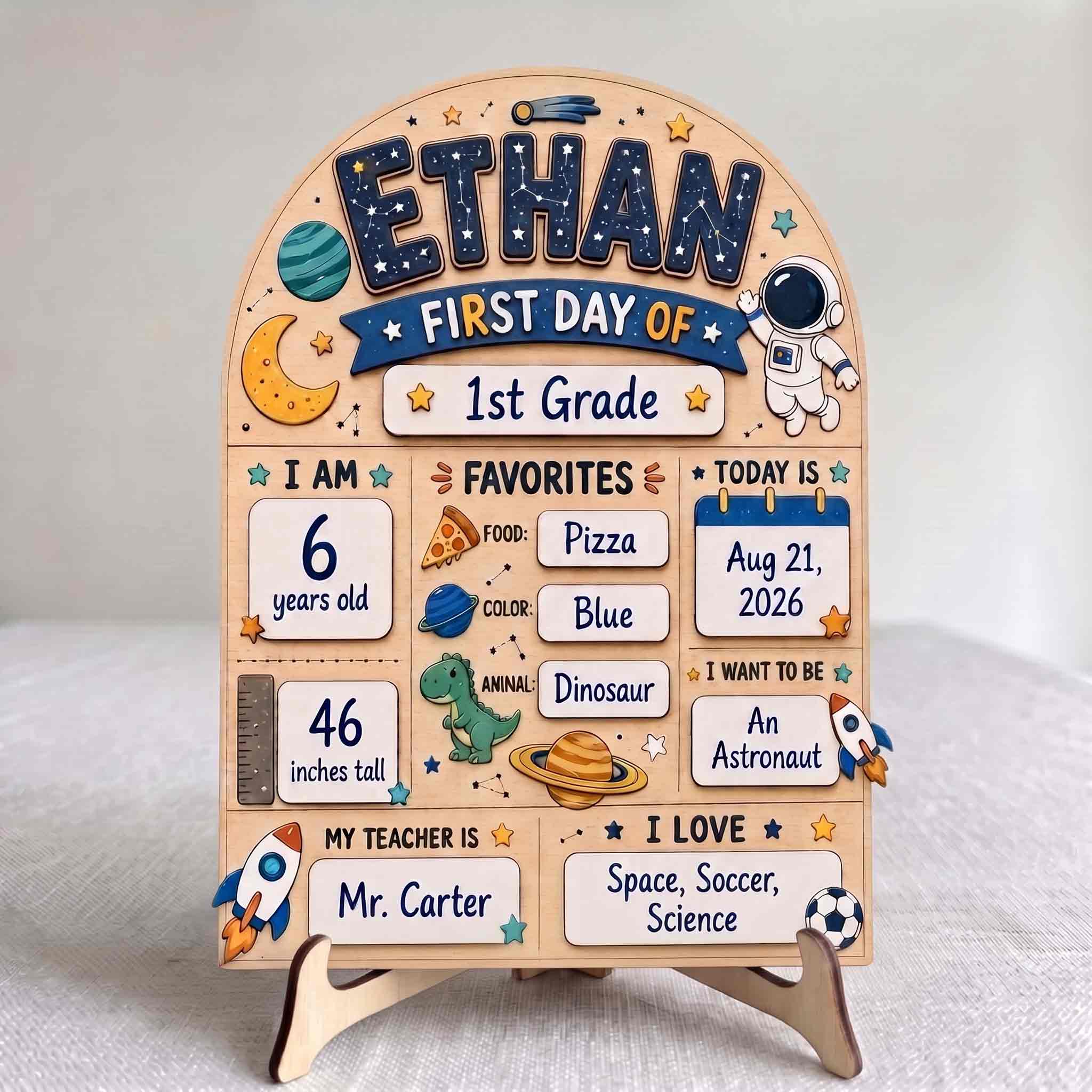 Personalized Outer Space First Day School Board, Reusable Dry Erase Board, Back to School Sign