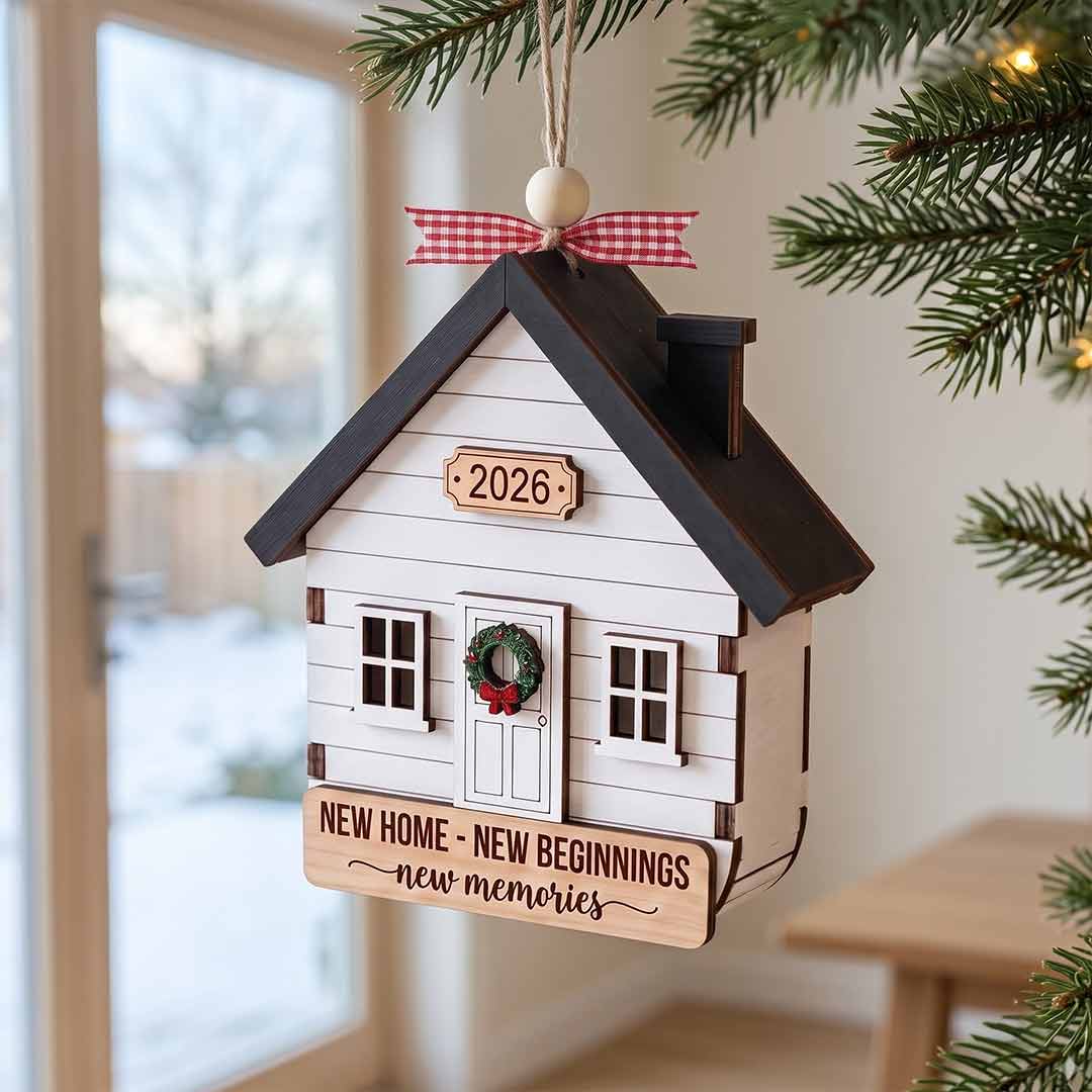 Personalized Wooden House Shape 3D Christmas Ornament
