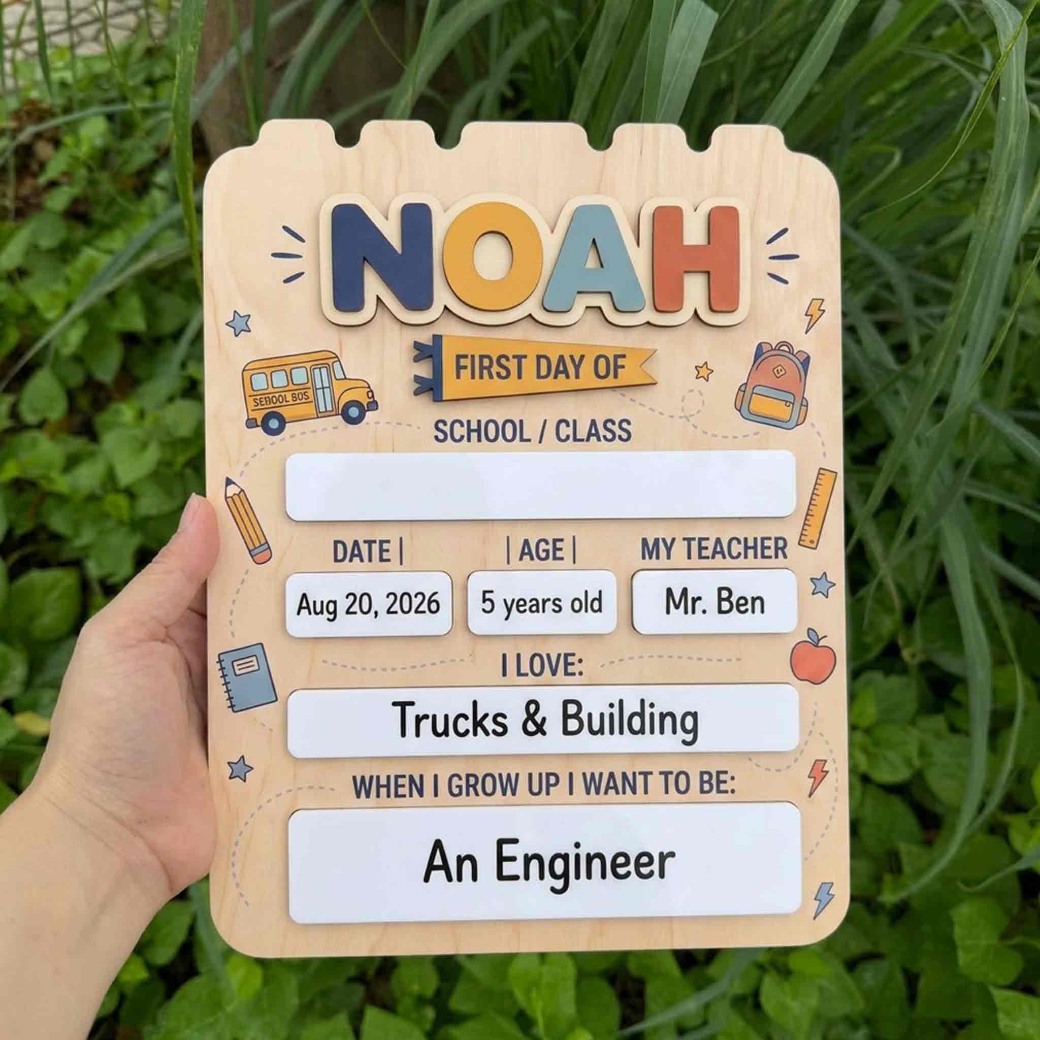 Personalized Little Learner Theme First & Last Day School Sign, Reusable Dry Erase Board, Back to School Sign