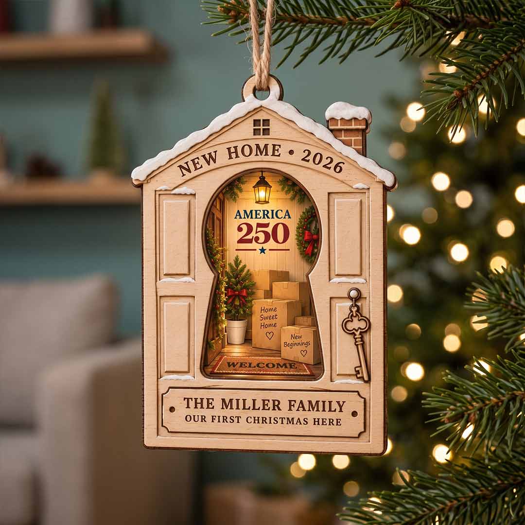 America's 250th New Home Personalized Custom Name Date New Home 2-Layer Wooden Christmas Ornament for First Christmas in Our New Home