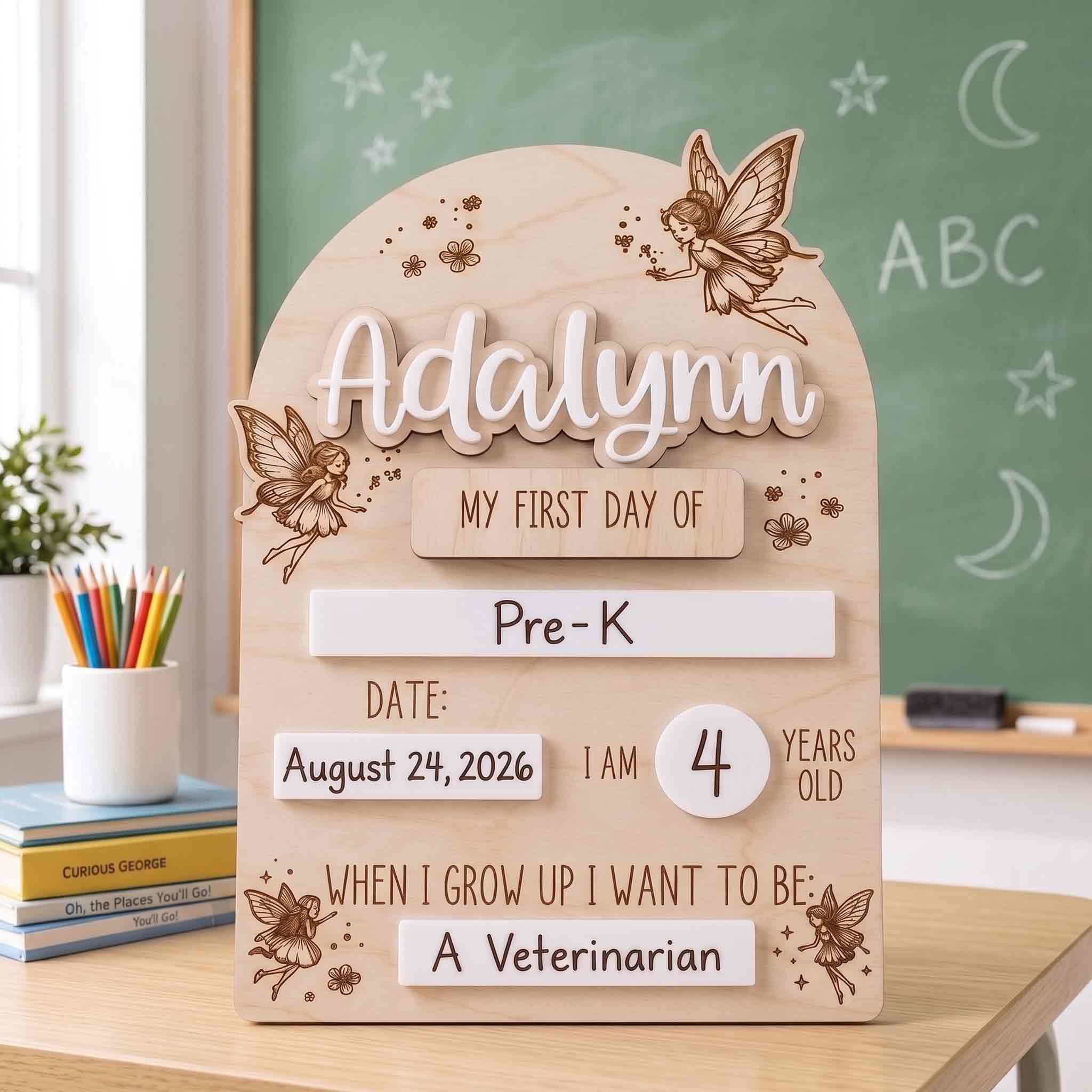 Personalized Fairy First & Last Day School Board, Reusable Dry Erase Board, Back to School Sign