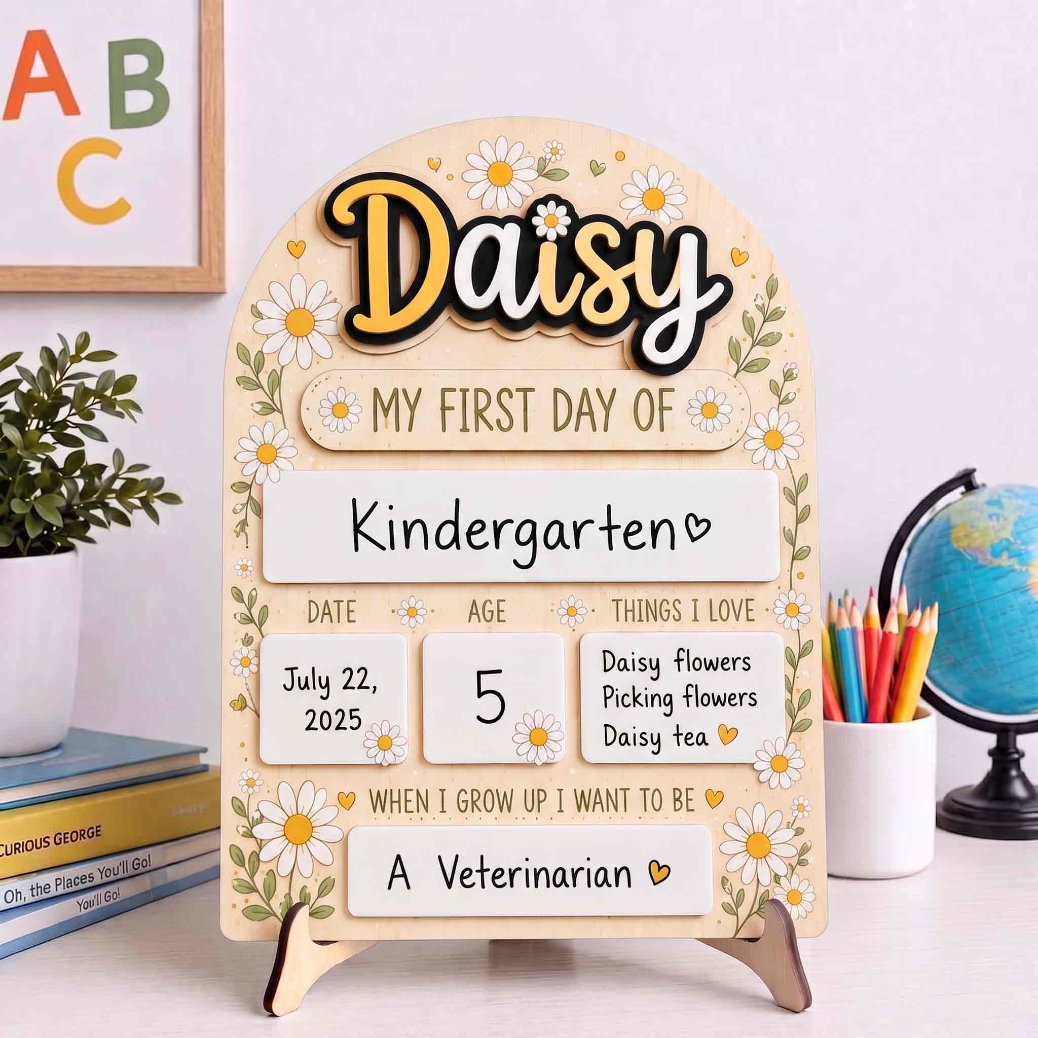 Personalized Daisy Flowers Theme First & Last Day School Sign, Reusable Dry Erase Board, Back to School Sign