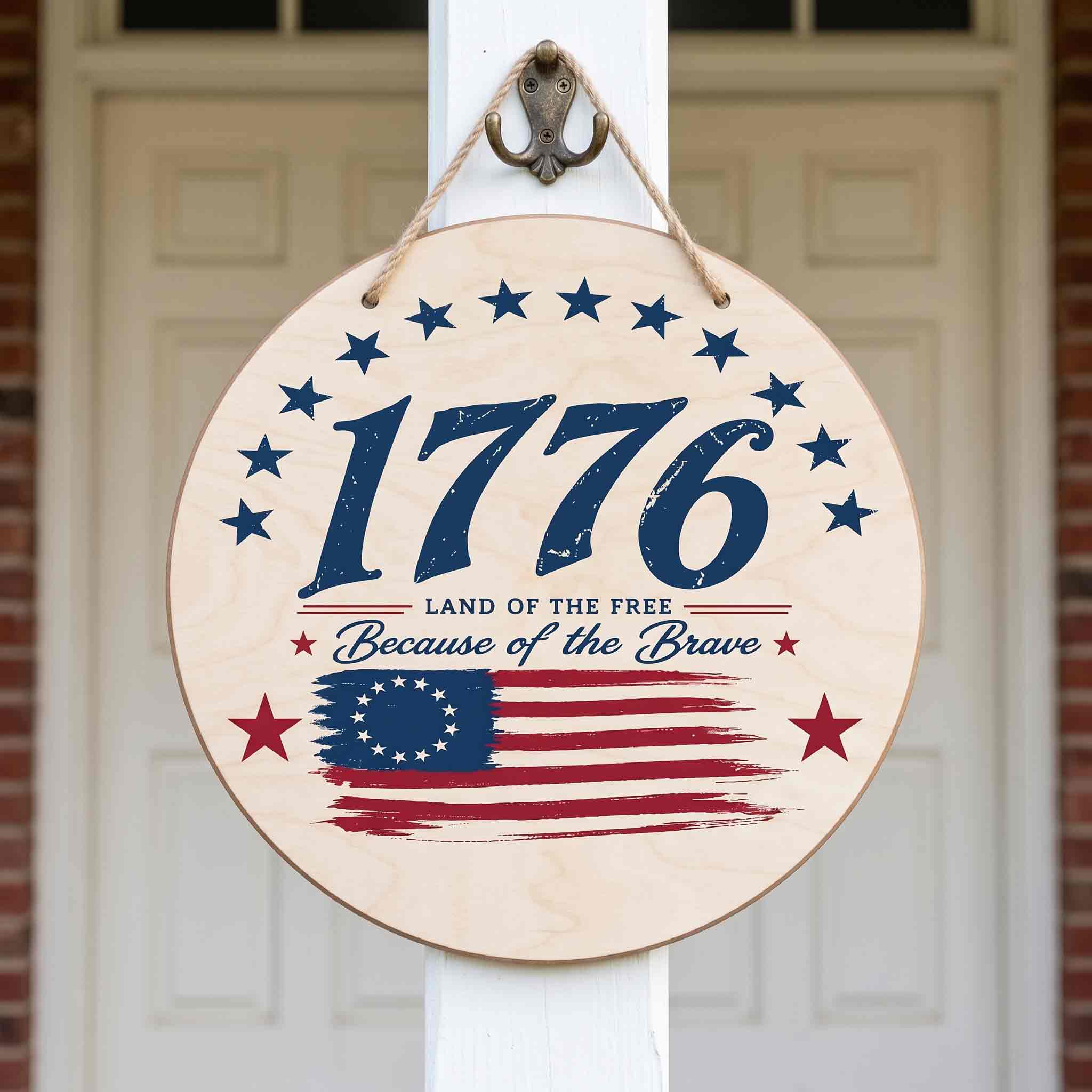 1776 Land Of The Free Because Of The Brave Wooden Sign America 250 Patriotic Decor
